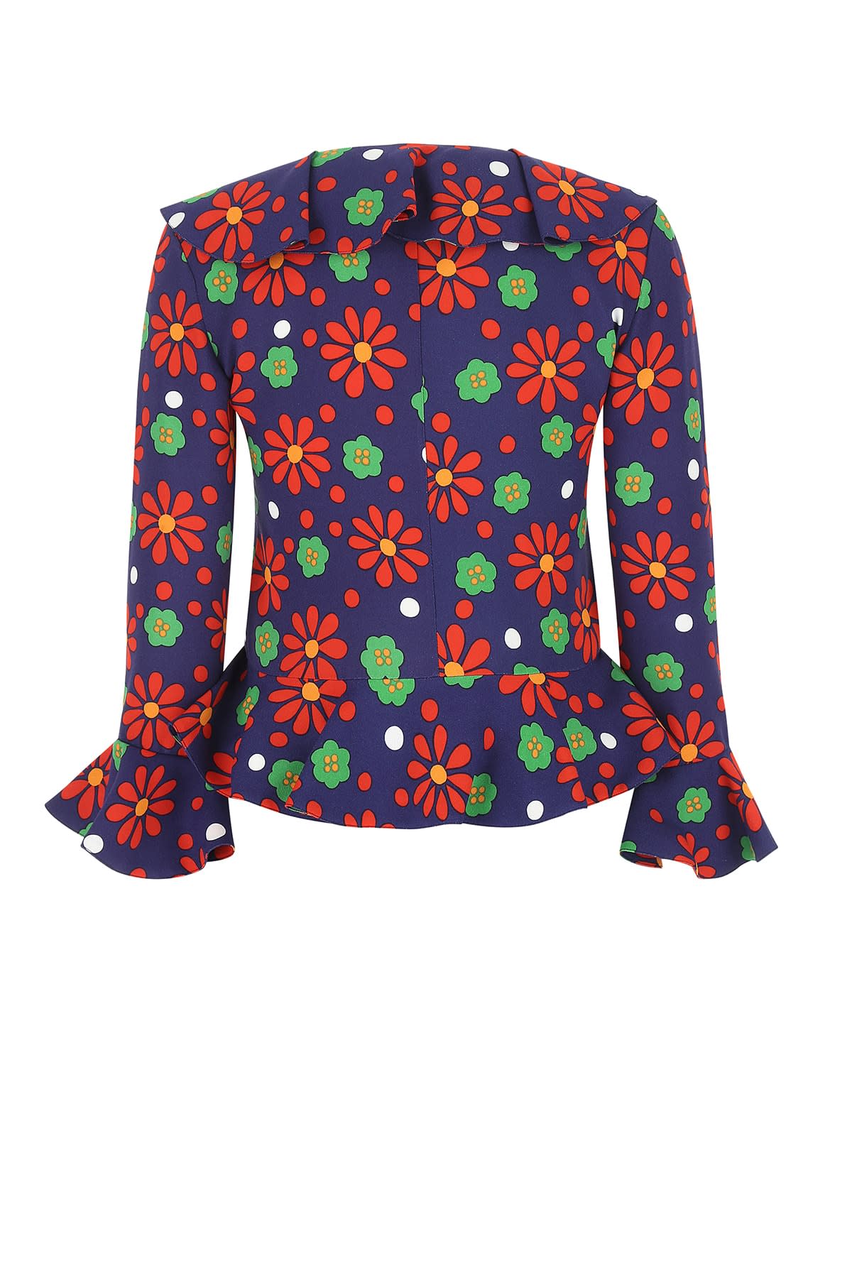 Saint Laurent Floral-print Ruffle Crop Top In 4368