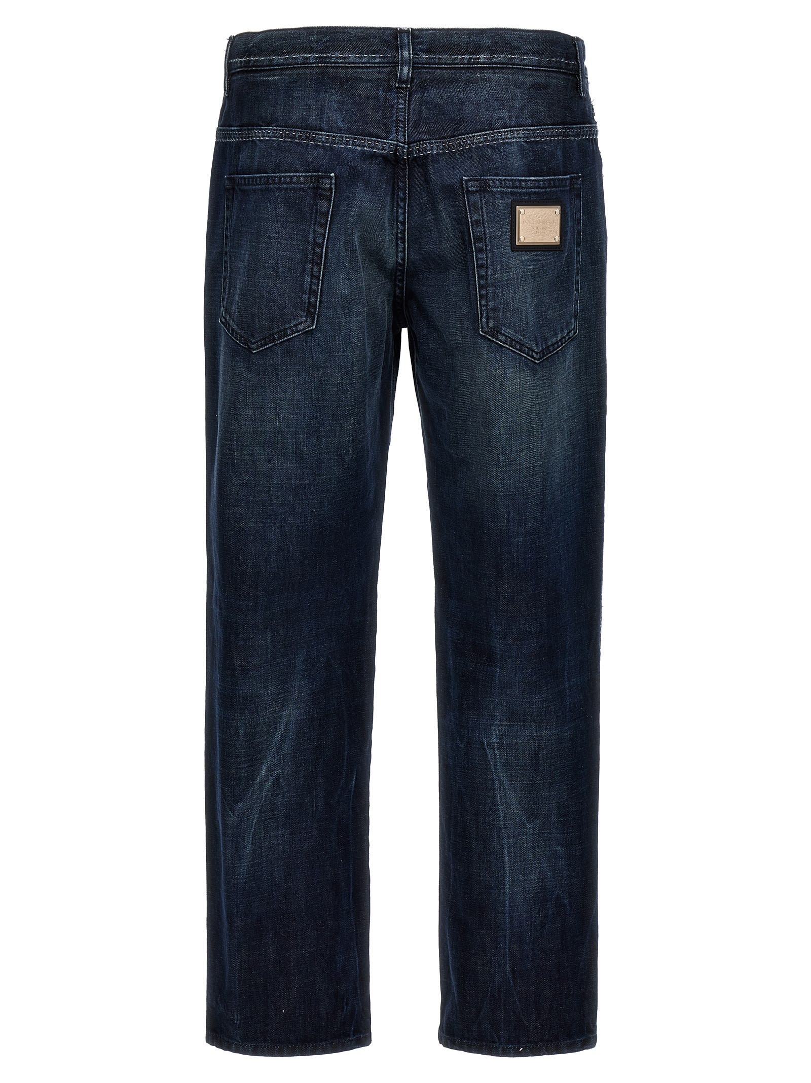 Shop Dolce & Gabbana Fringed Stitching Jeans In Blue