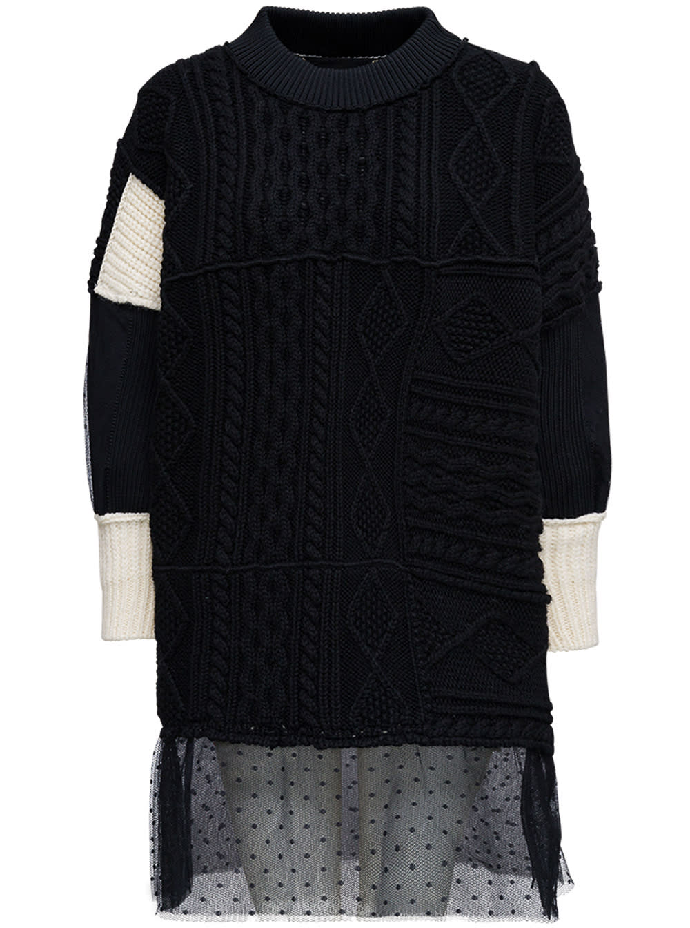 RED Valentino Black Wool Knit Dress With Red Writing