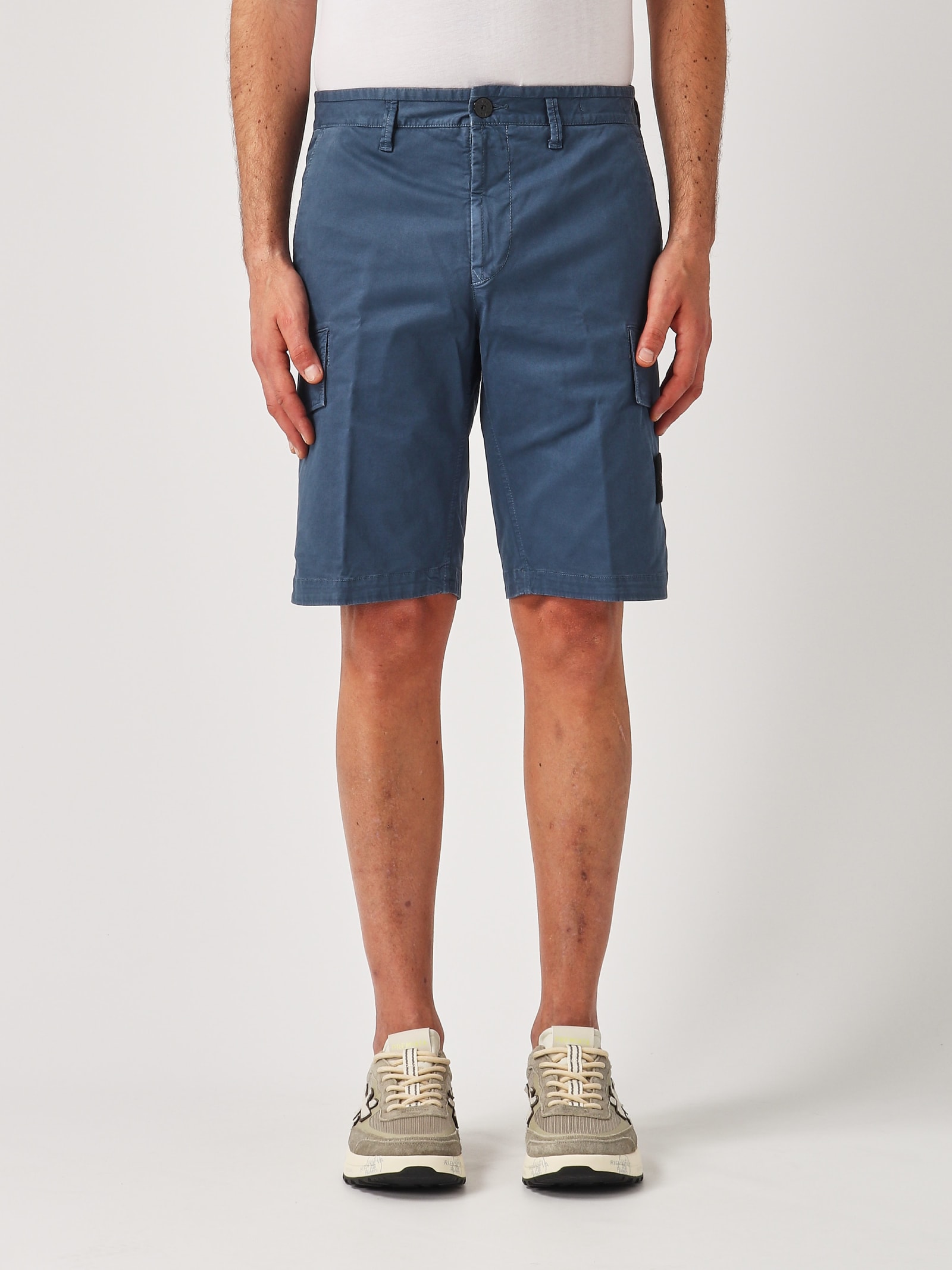 Shop Stone Island Bermuda Slim Shorts In Indaco