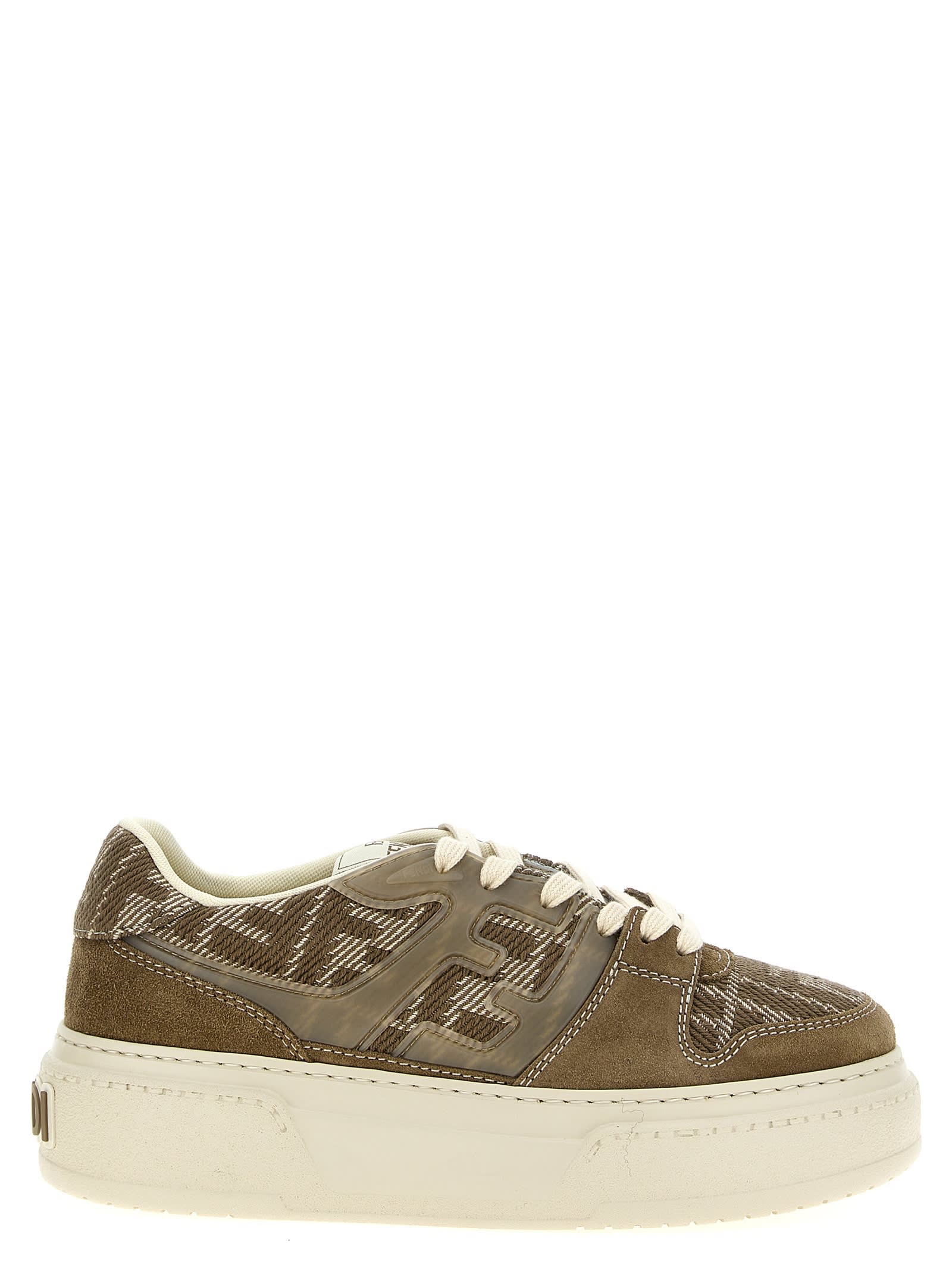Fendi Match Canvas And Suede Low-top Sneakers In Neutral