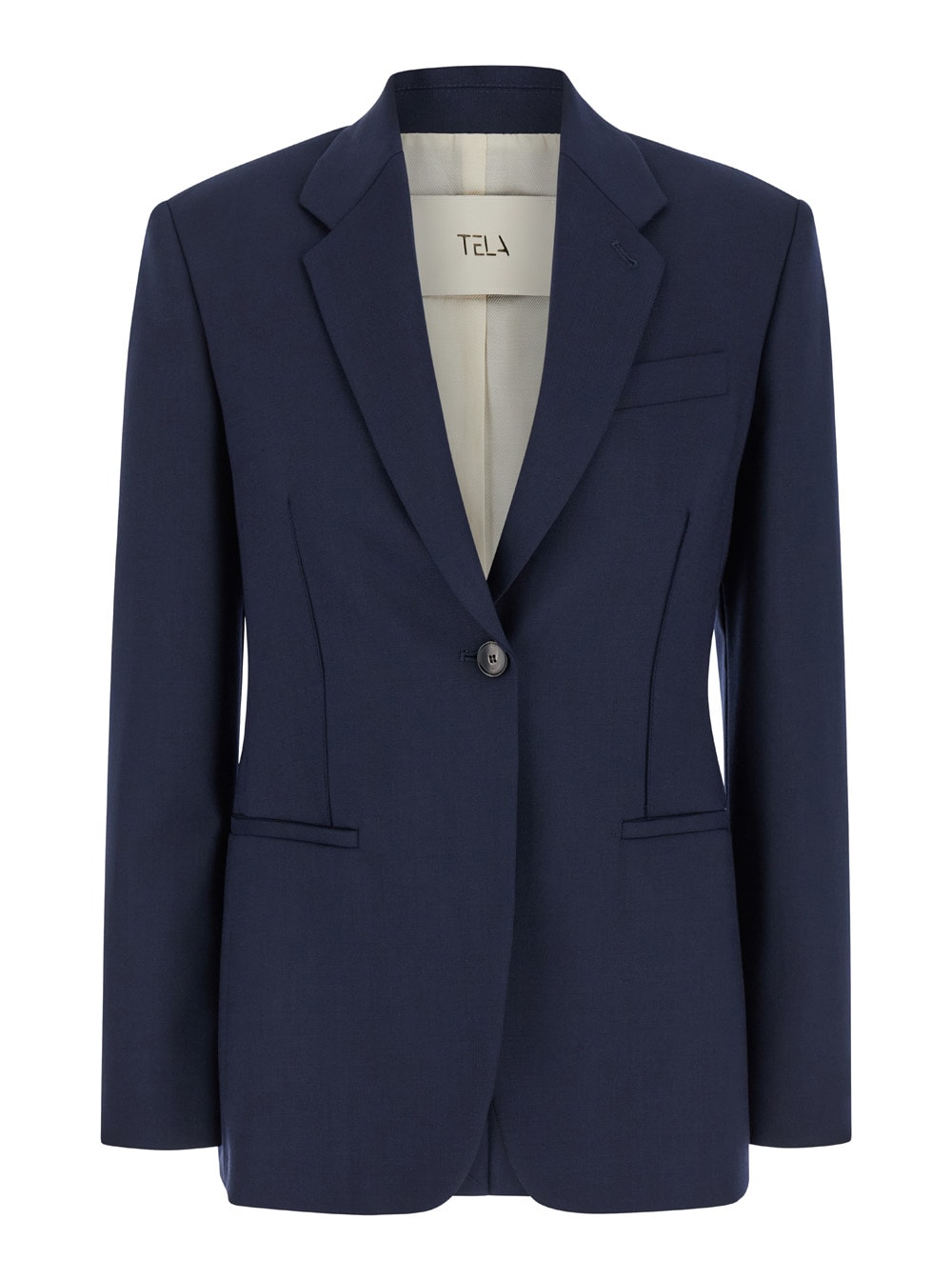 Shop Tela Abelia Blue Single-breasted Jacket With Notched Revers In Wool Blend Woman