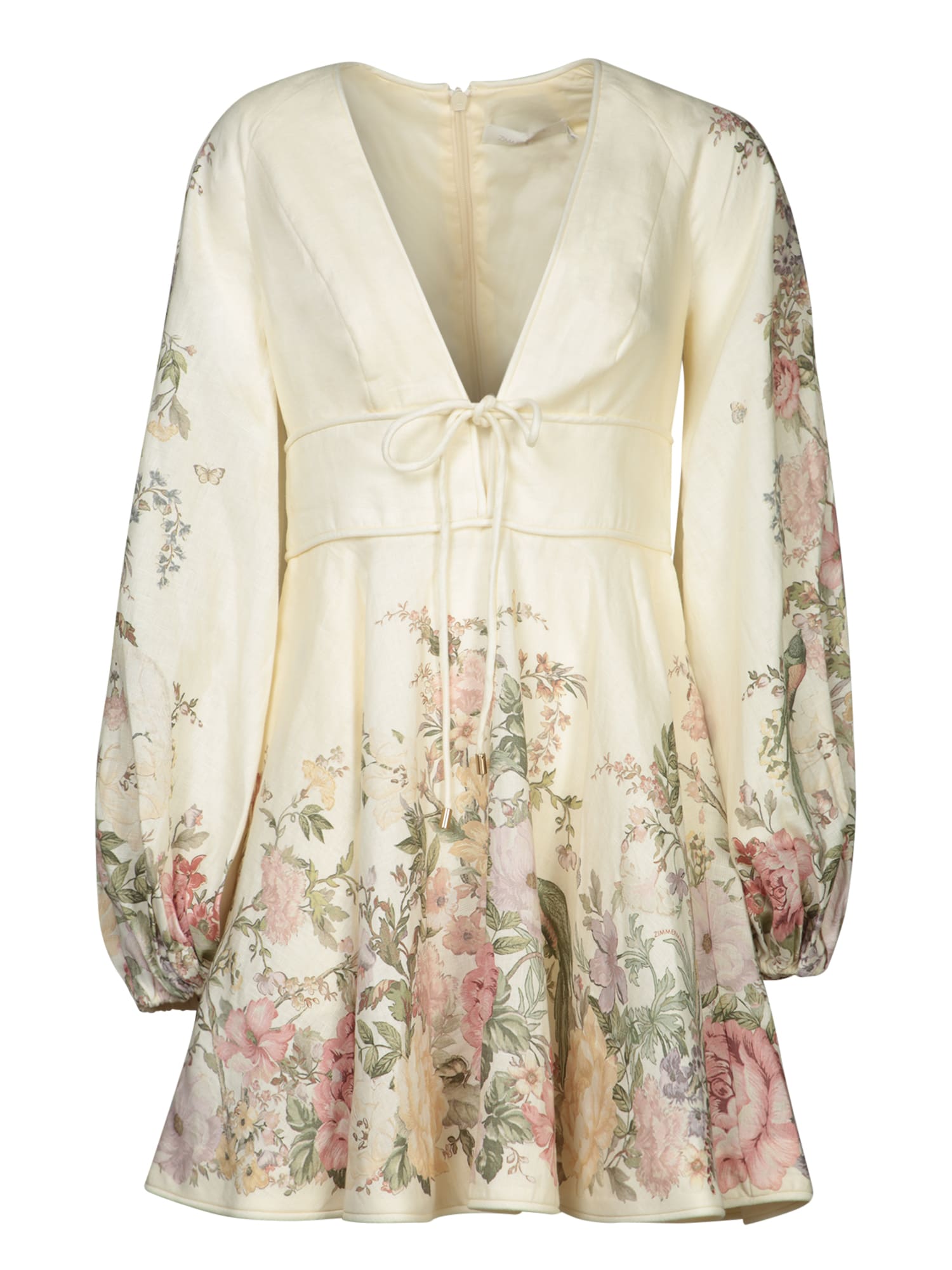 Shop Zimmermann Cream Floral Mini Plunge Wav Dress In White