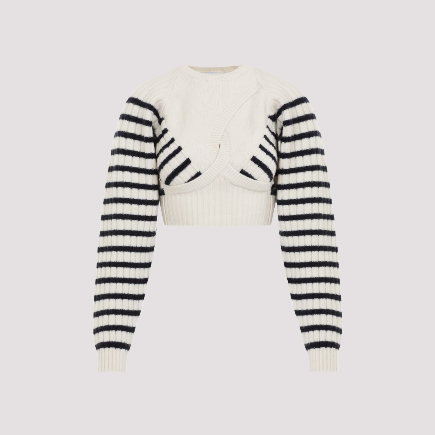 Shop Jean Paul Gaultier Ribbed Mariniere Crop Pullover In White Navy