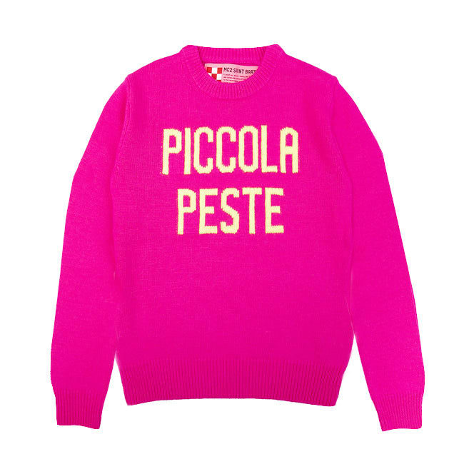 Mc2 Saint Barth Kids' Girl Fluo Pink Sweater Pink Fluo Piccola Peste Embroidery