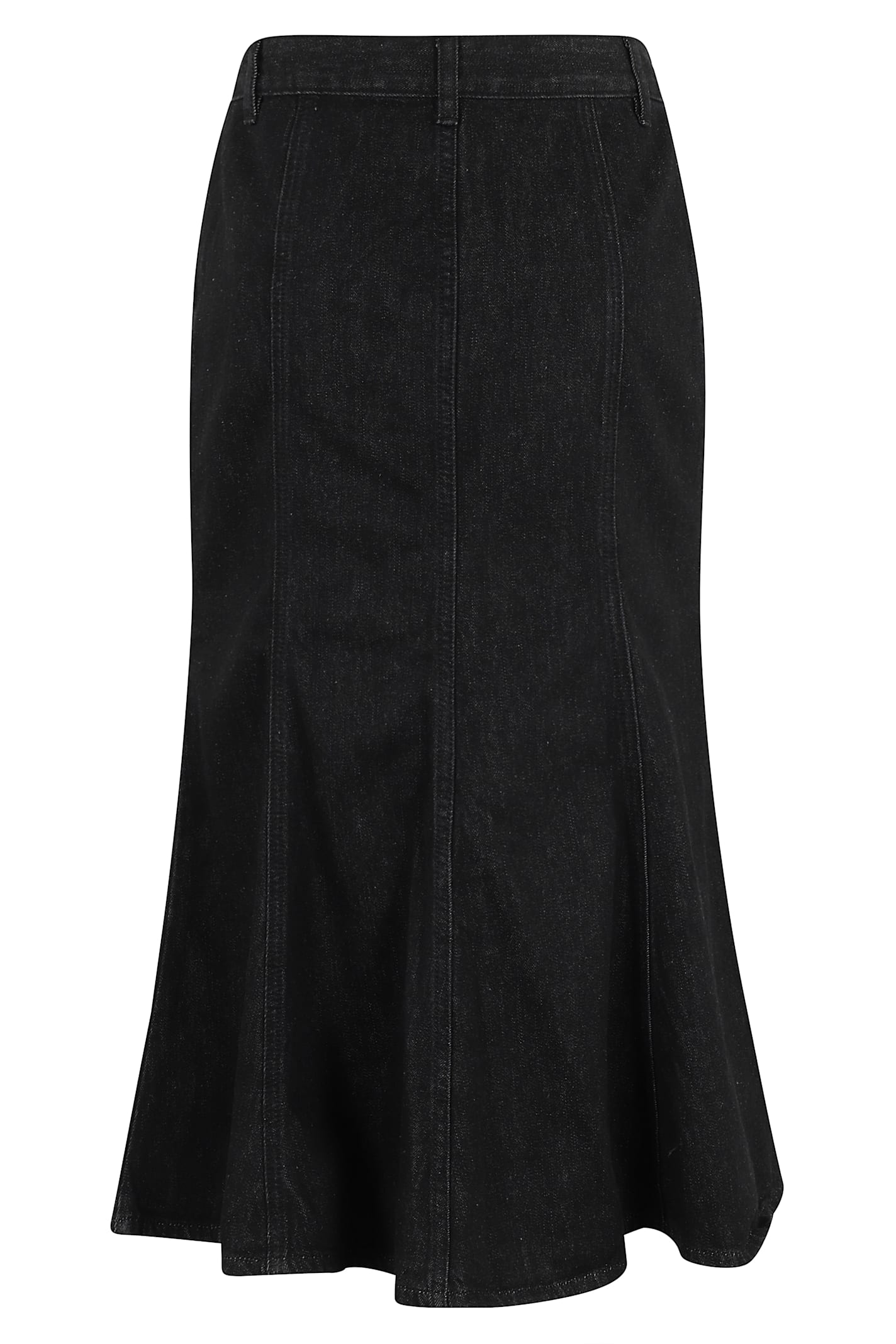 Self-portrait Denim Flared Midi Skirt In Black
