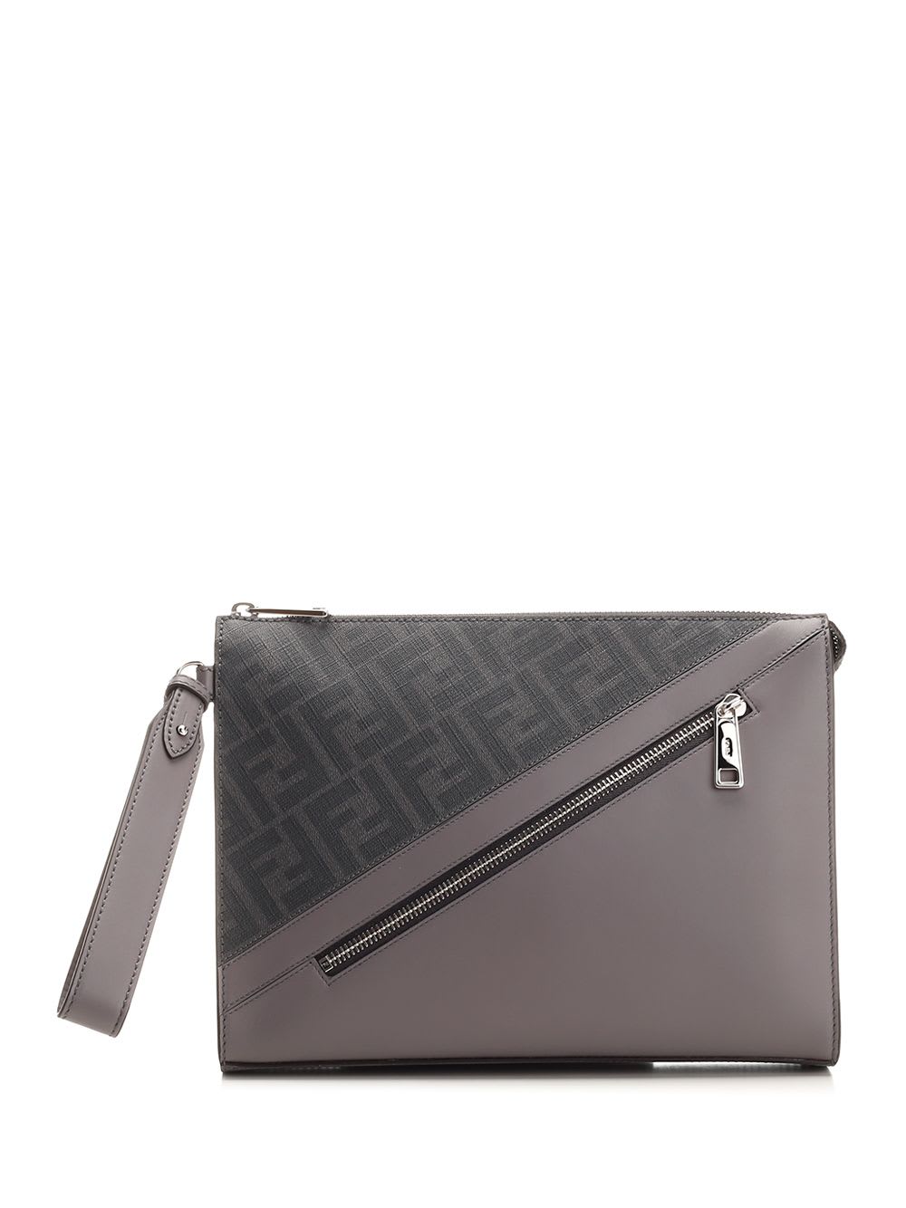 Shop Fendi Diagonal Flat Pouch In Grey