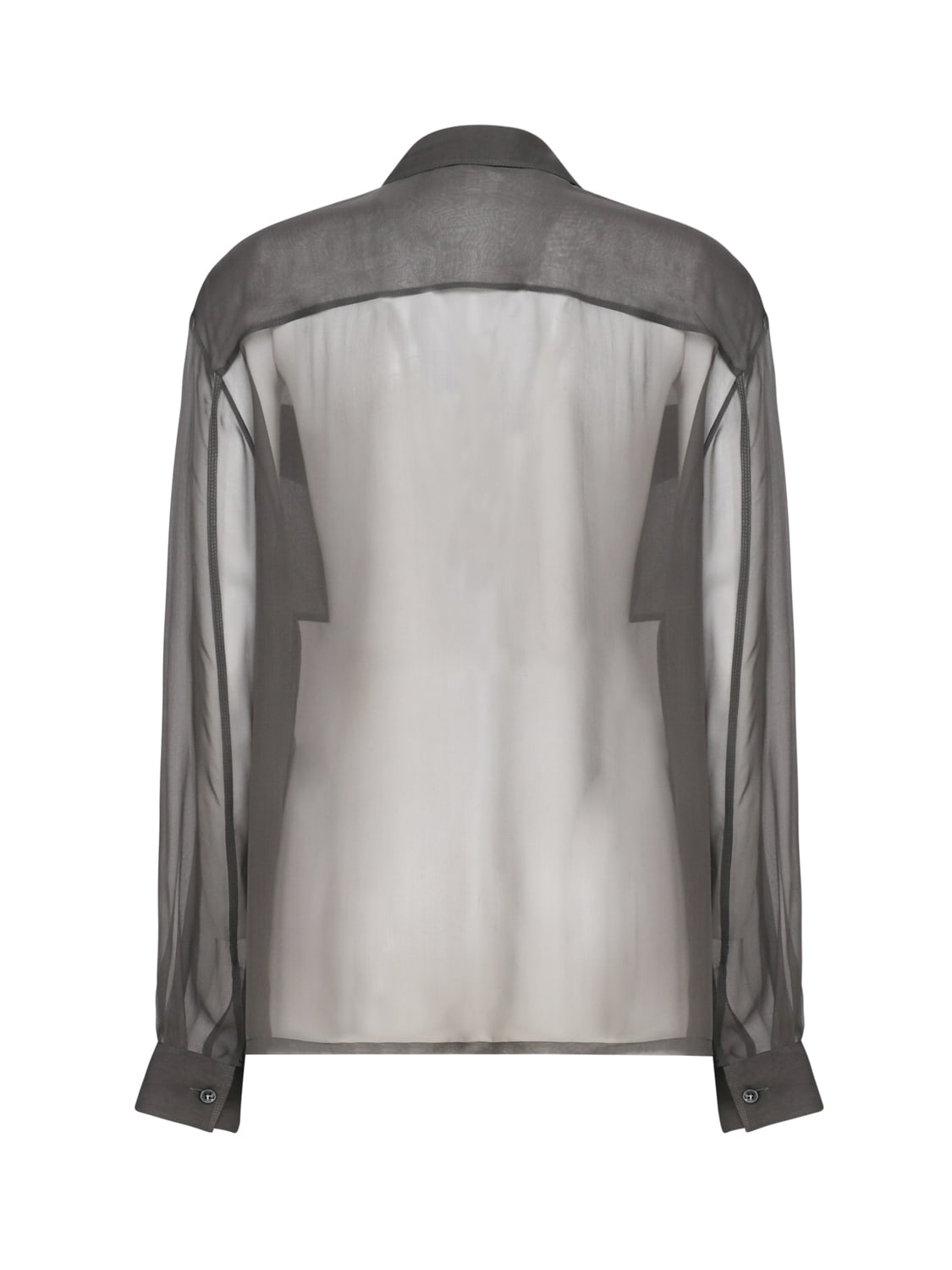 Saint Laurent Buttoned Long-sleeved Shirt In Green Grey