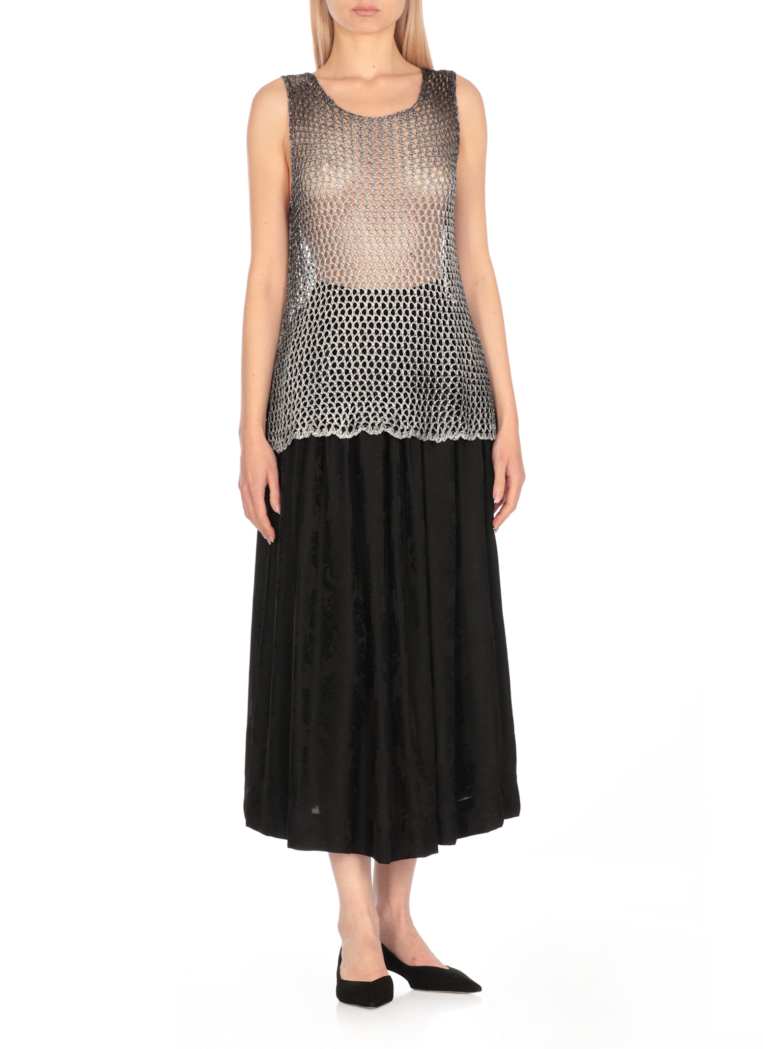 Avant Toi All-over Net Pattern Grey Viscose Top In Black