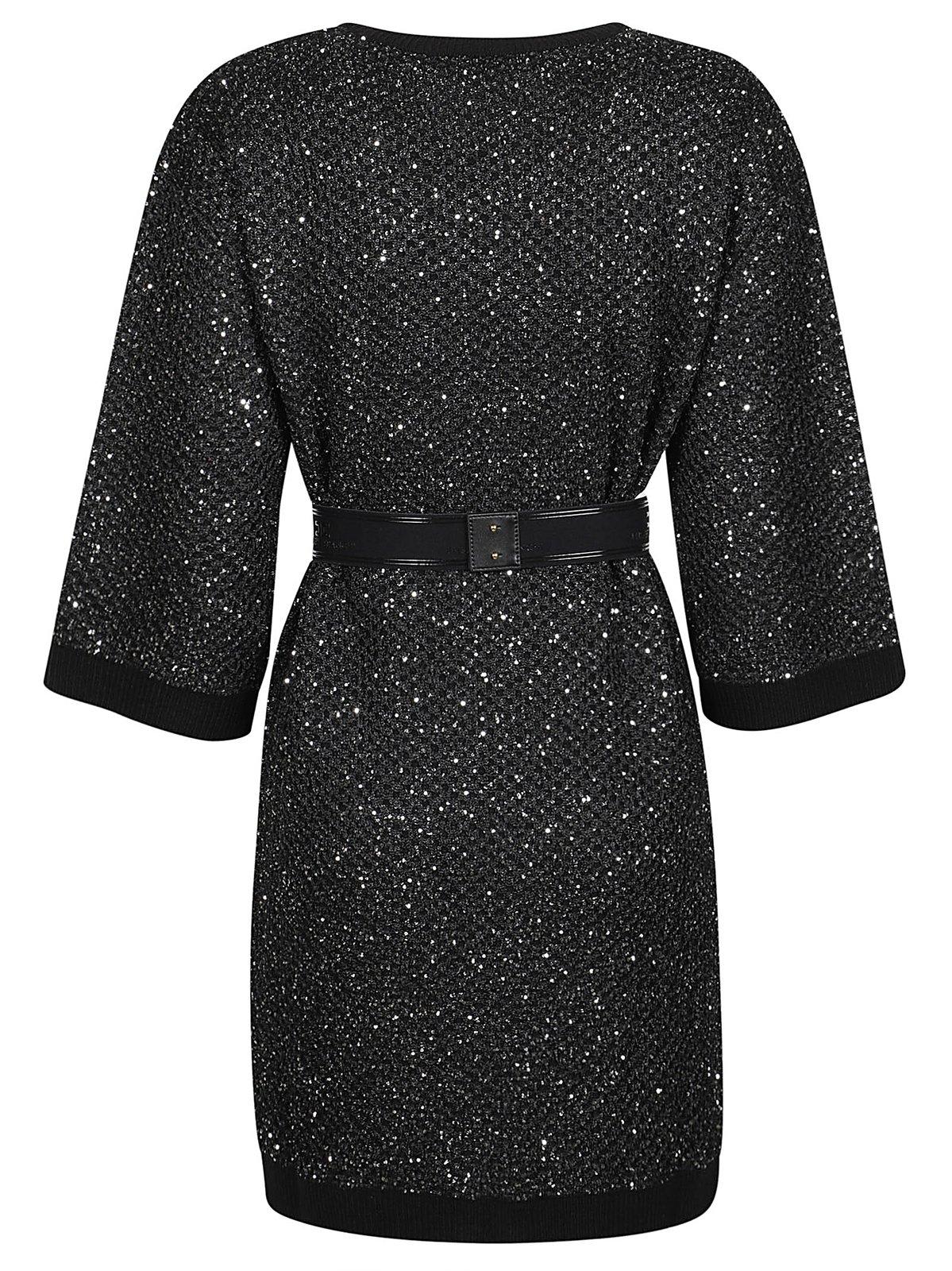 Shop Elisabetta Franchi Sequin Thread Mini-dress In Black