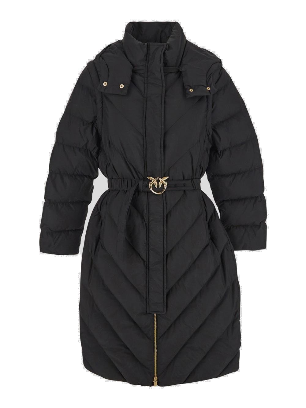 PINKO BELTED HIGH NECK HOODED COAT