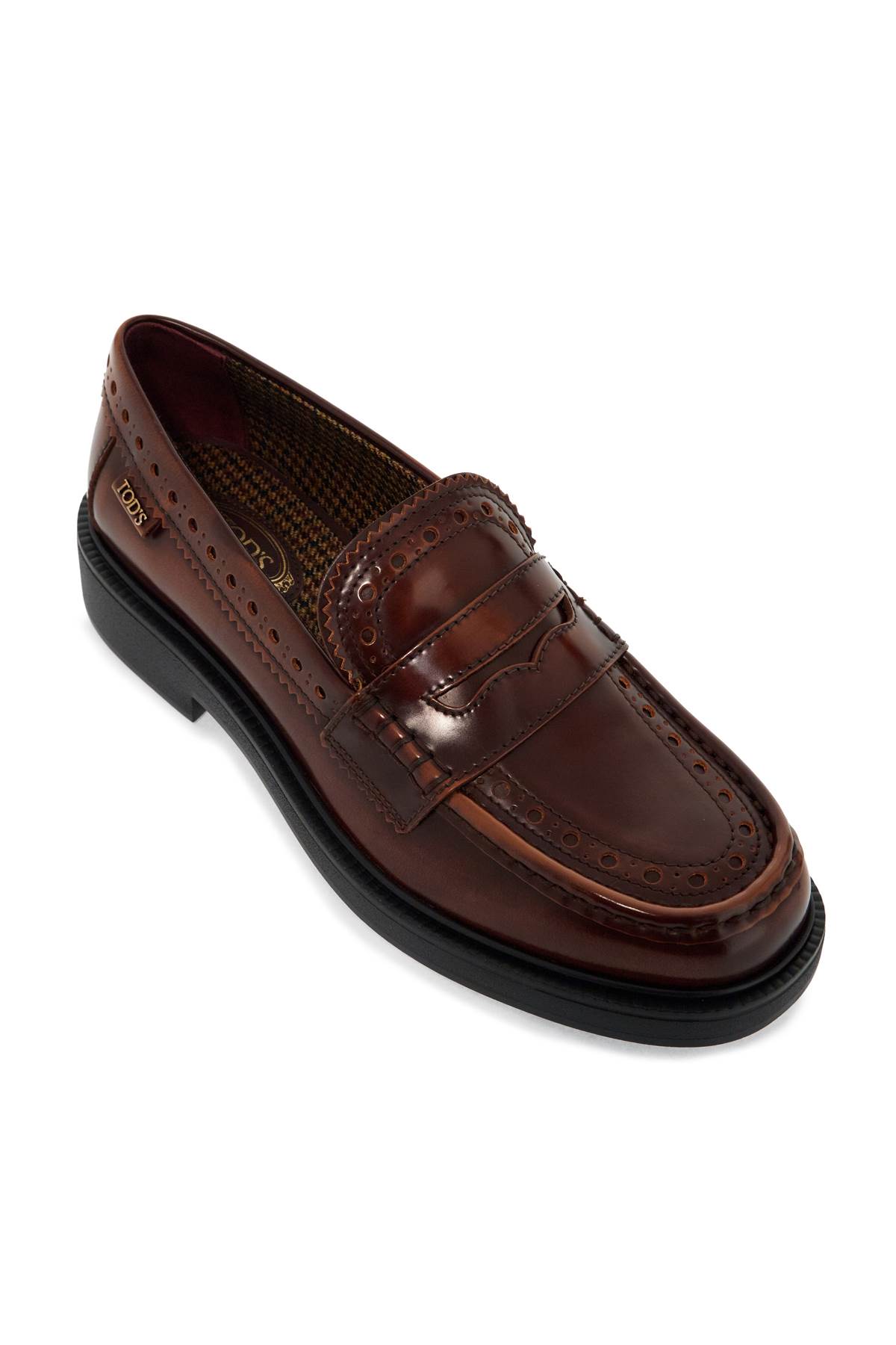 Shop Tod's Leather Brogue Loafers In Cuoio Scuro (brown)