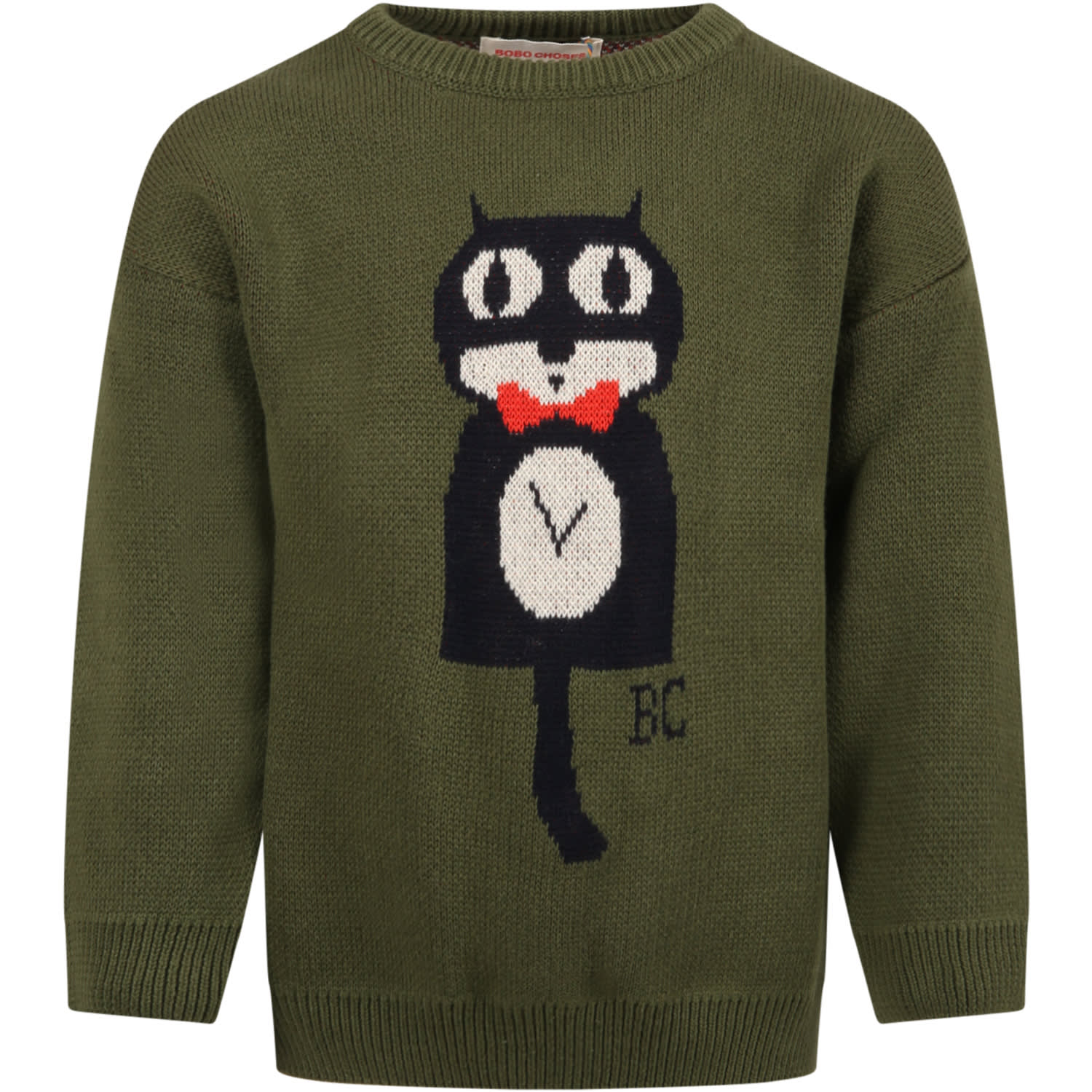 Bobo Choses Green Sweater For Kids With Cat