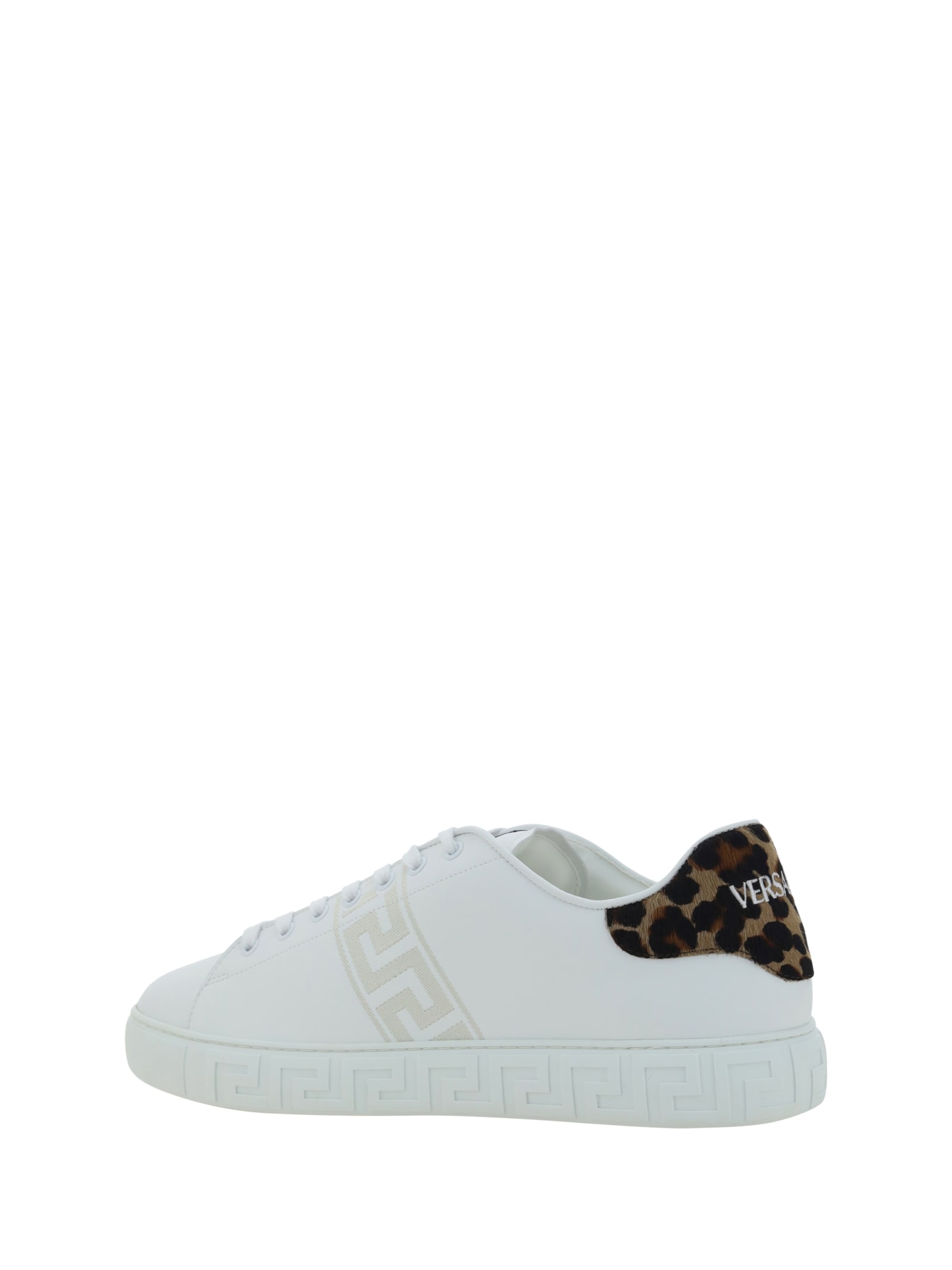 Shop Versace Sneakers In White+brown Spotted