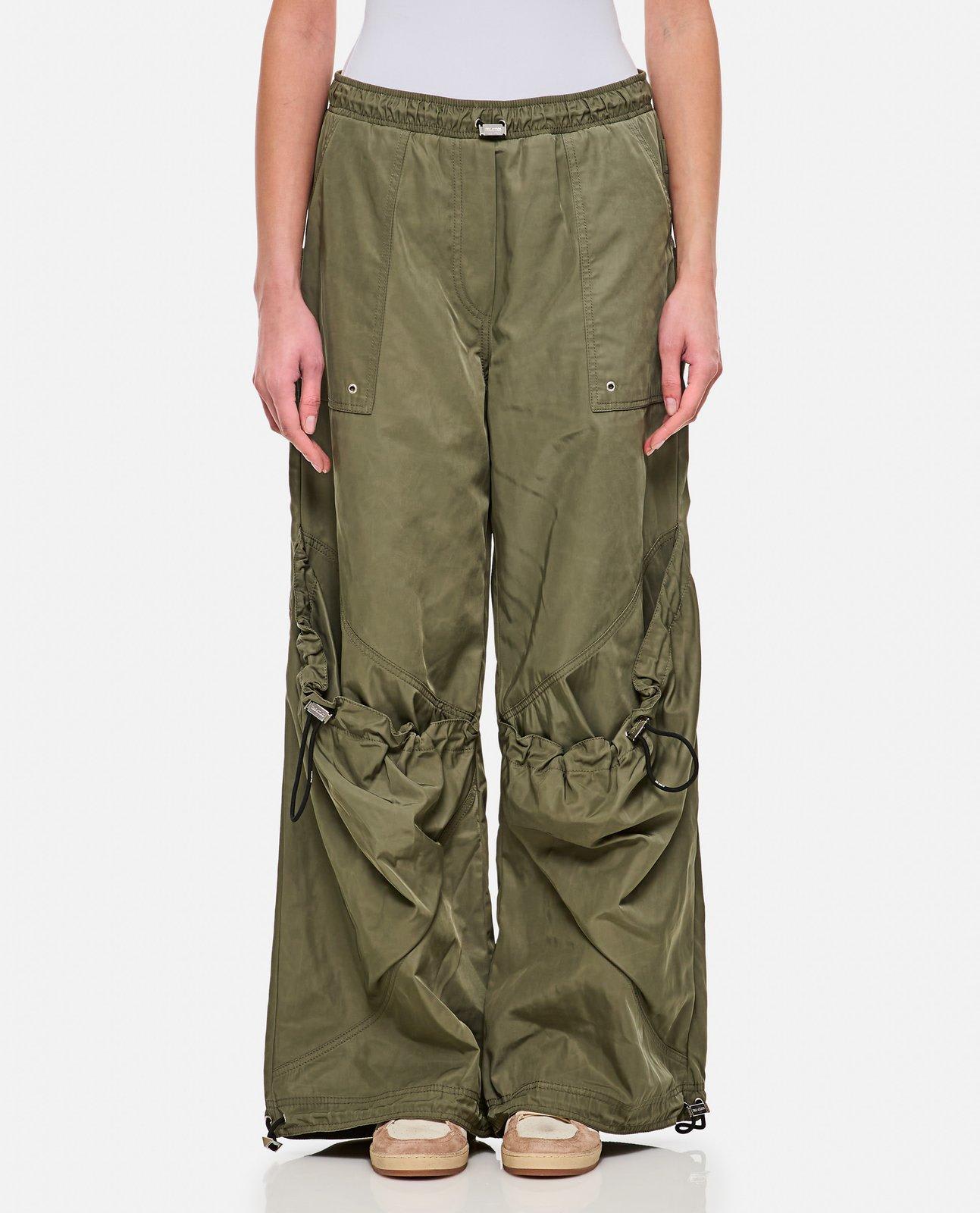 Attico Women's Wide Leg High-waisted Pants With Adjustable Elastic In Military In Military Green