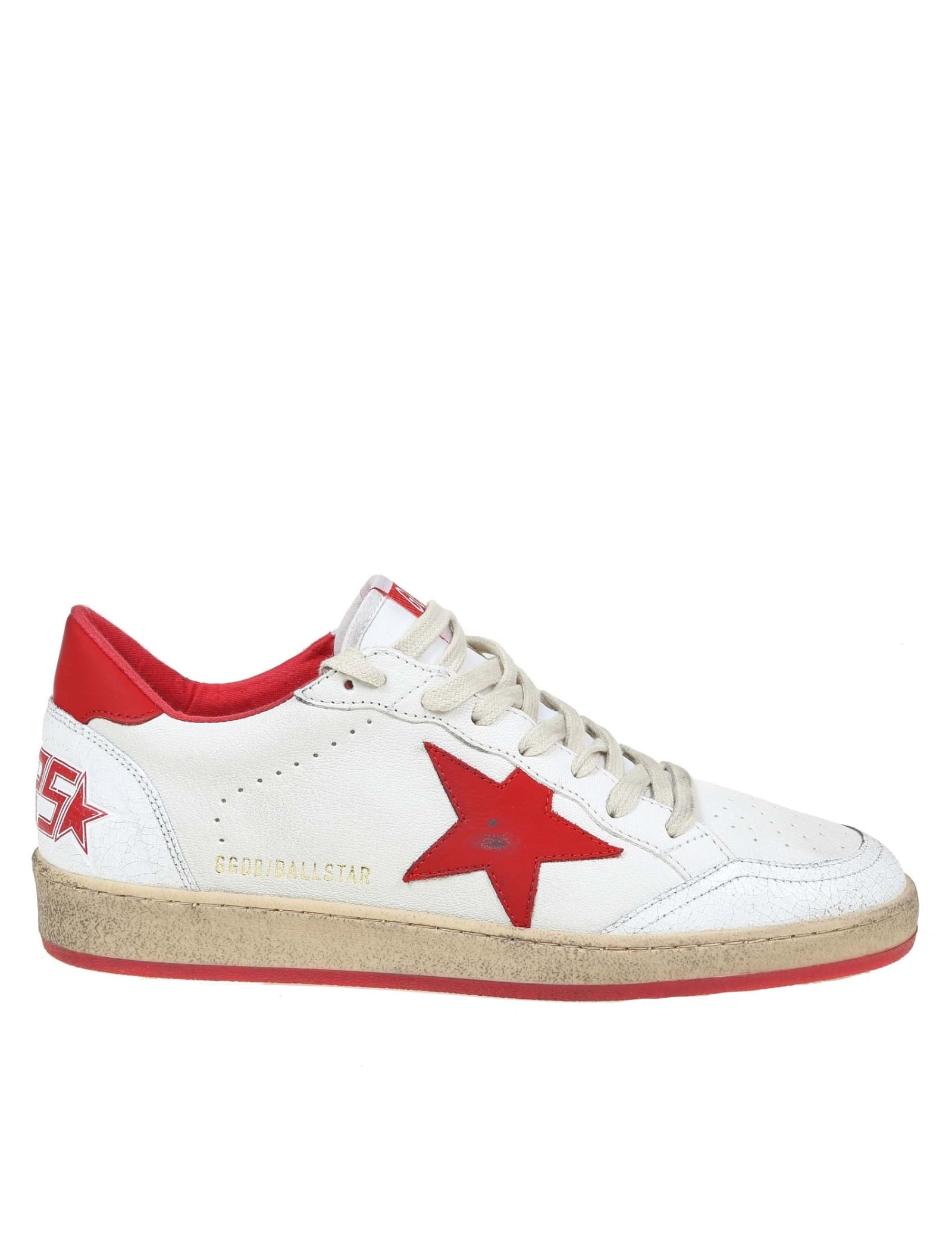 Golden Goose Ball Star Sneakers In White And Red Leather