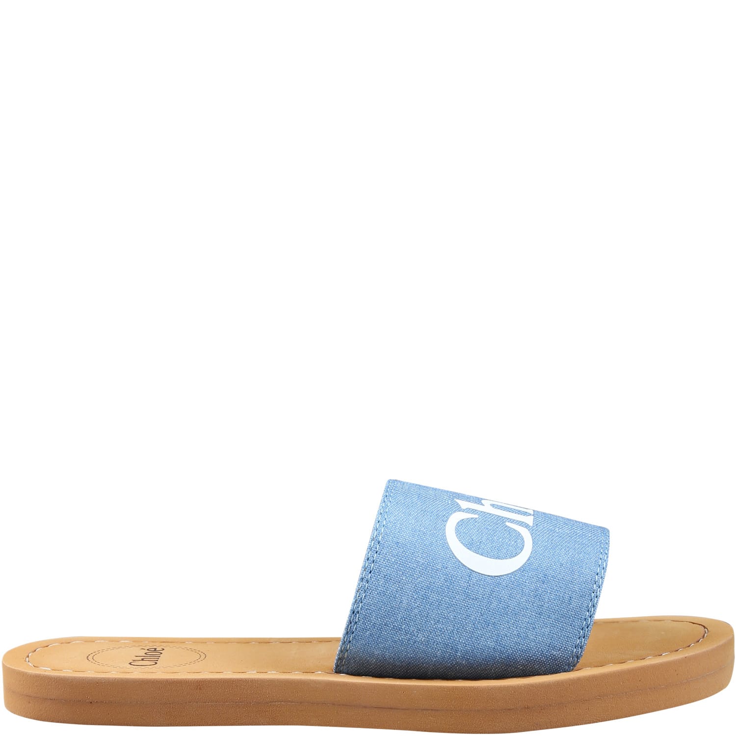 Shop Chloé Denim Slippers For Girl With Logo In Blu