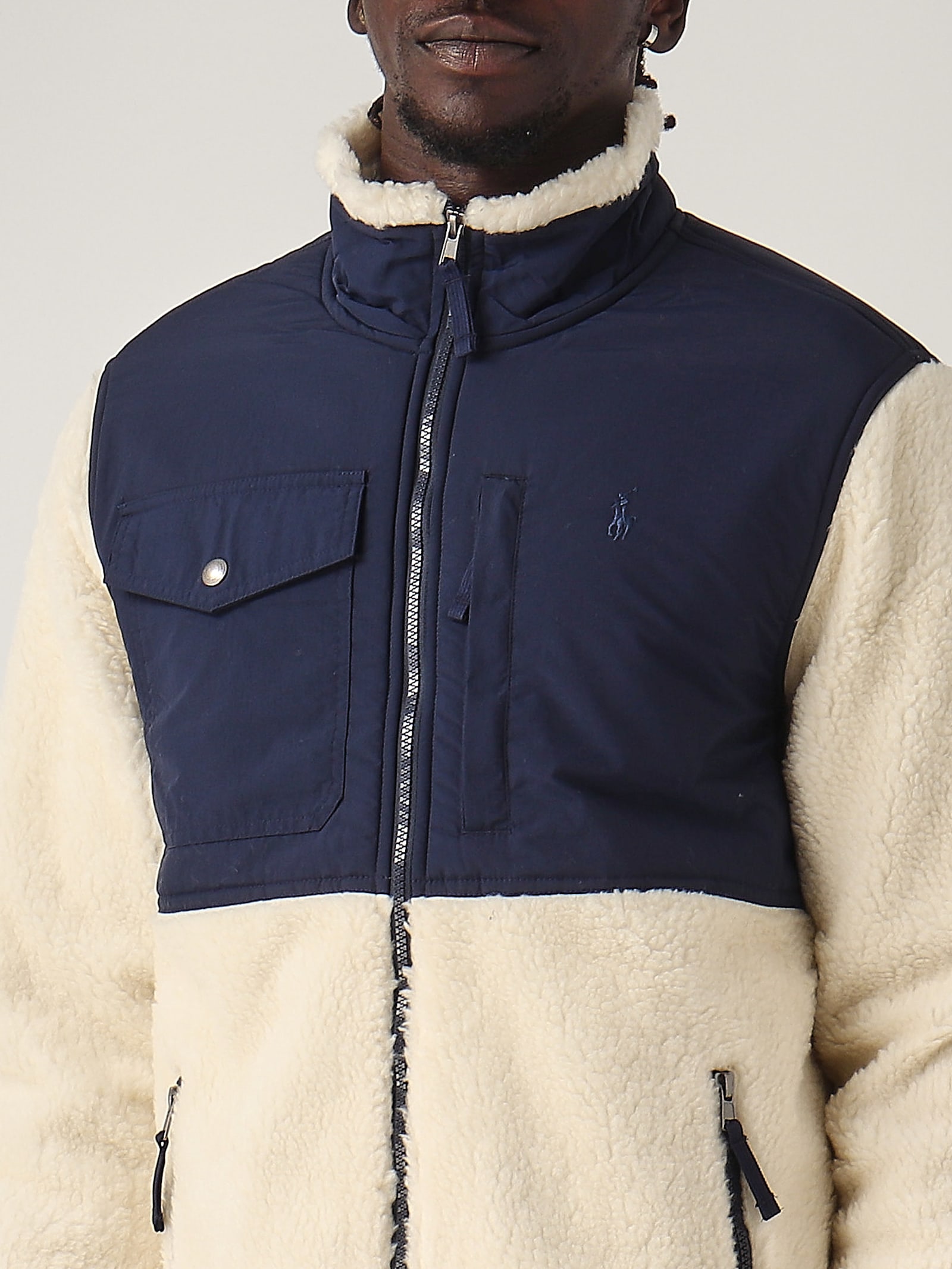 Shop Polo Ralph Lauren Giacca Ibrida Jacket In Navy-latte