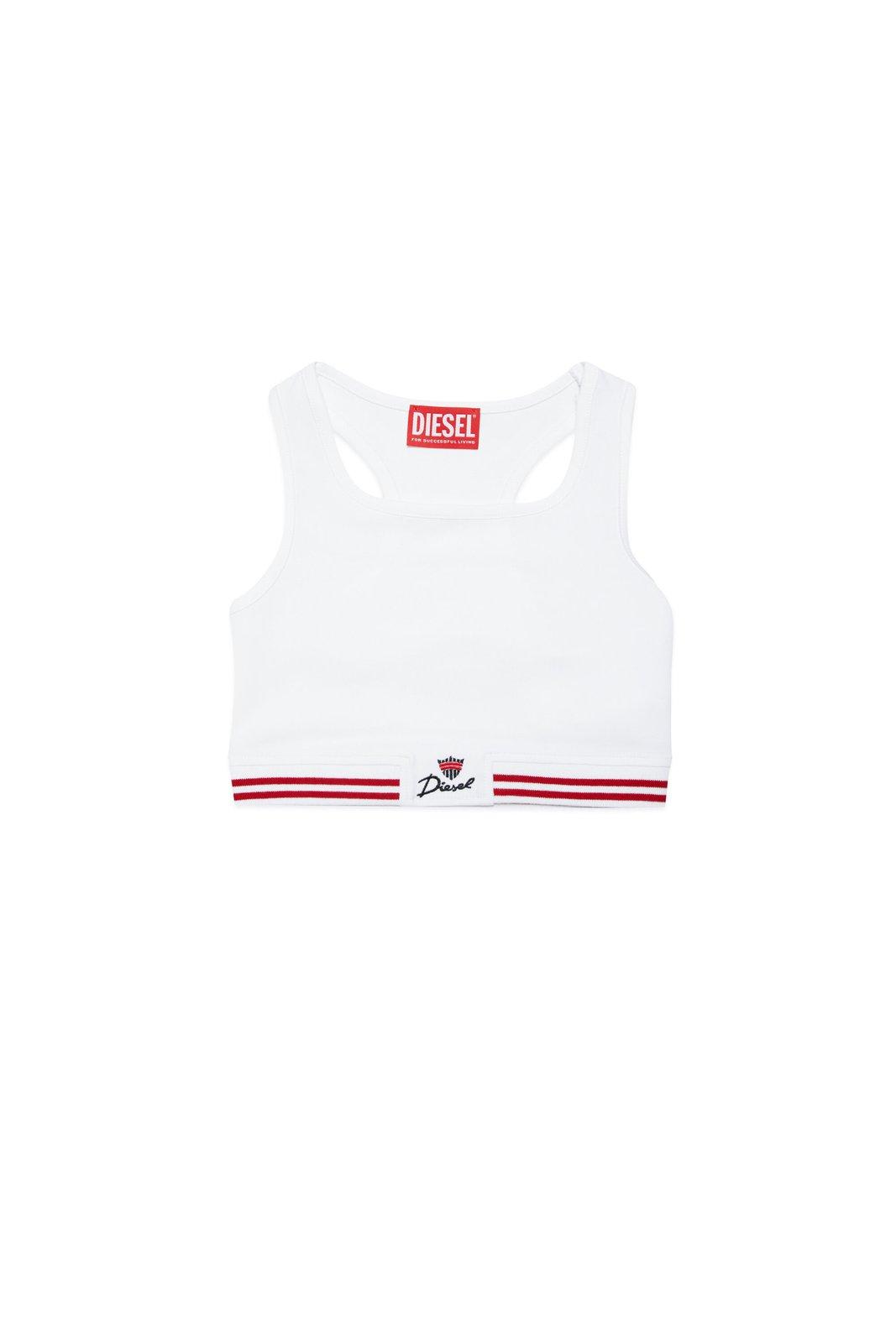 Shop Diesel Trit Logo Embroidered Cropped Top In White