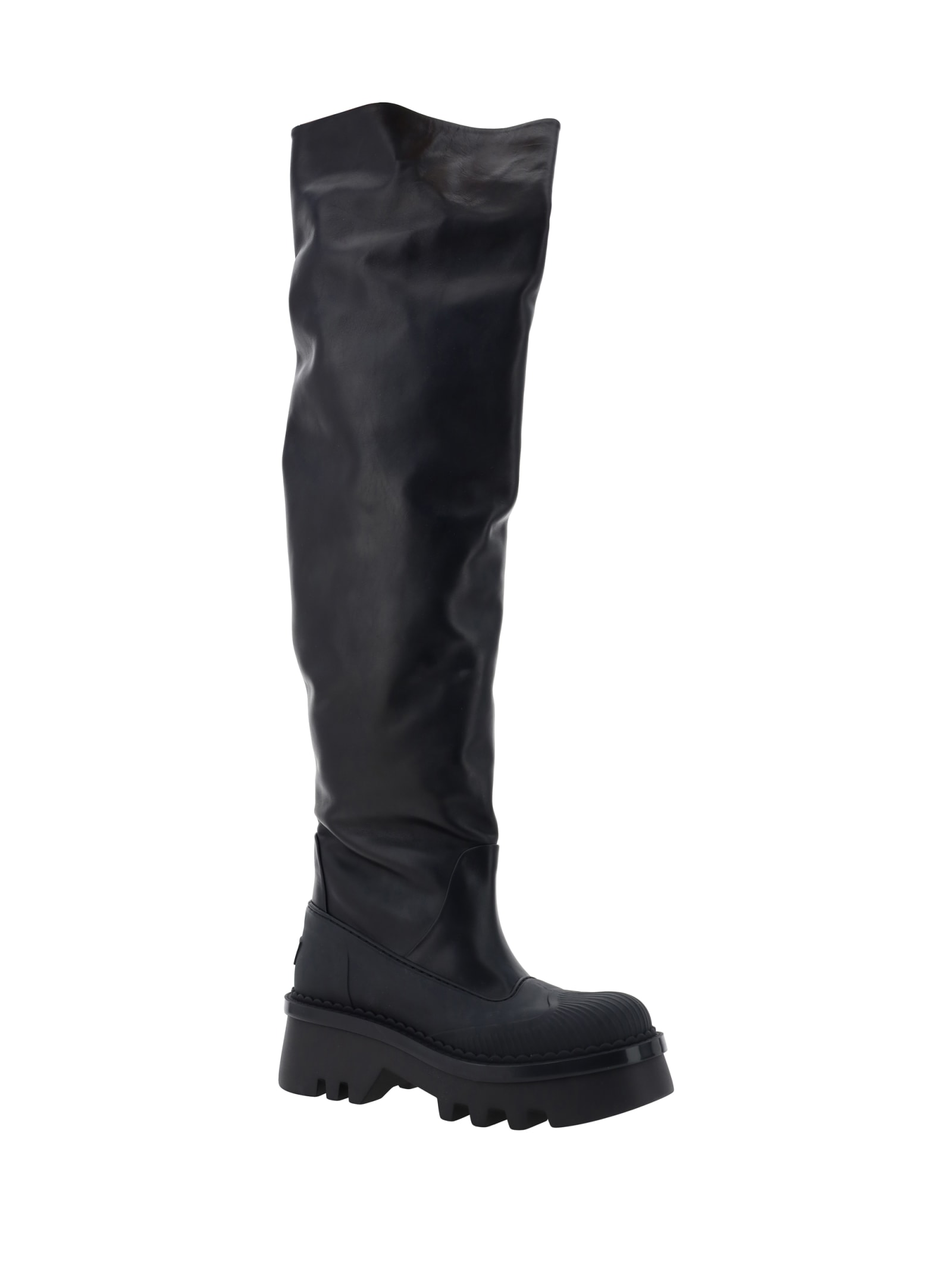 Chloé Leather Knee-high Boots With Tank Sole In Black