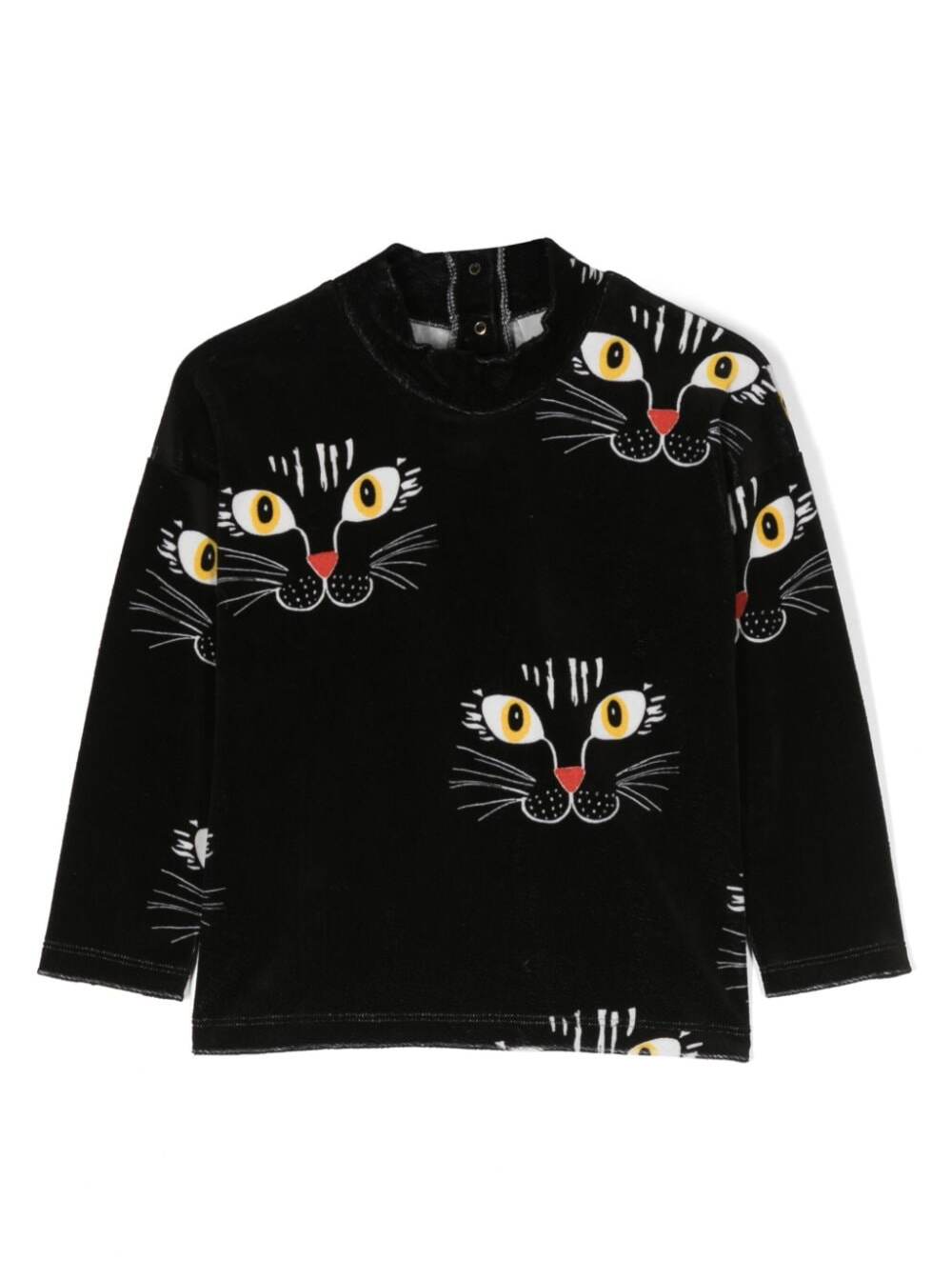 Shop Mini Rodini Cat Face Velour Sweater In Black