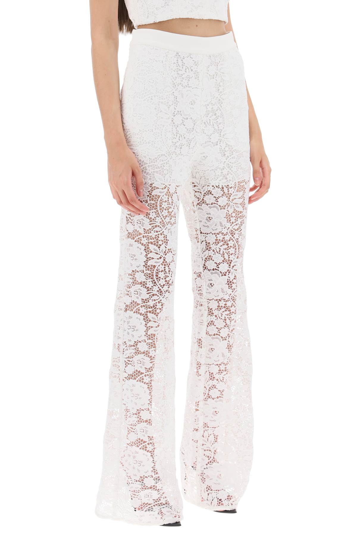 Shop Self-portrait Flared Lace Pants In White (white)
