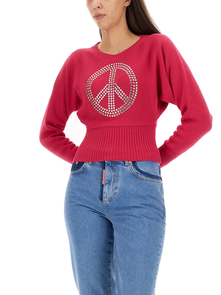 Shop M05ch1n0 Jeans Peace Symbol Jersey In Fuchsia