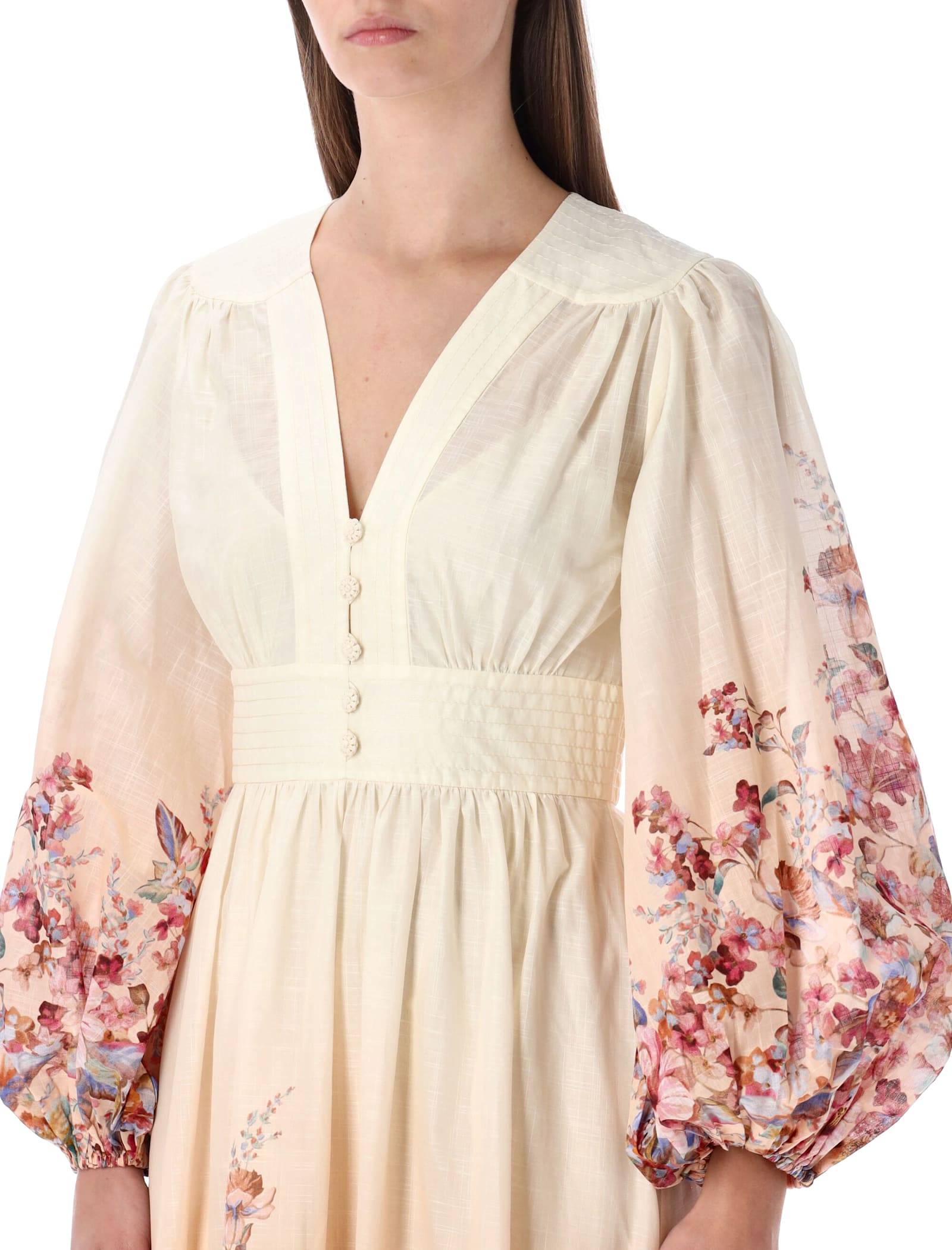 Zimmermann Womens Awaken Plunge Cotton-poplin Maxi Dress Ivory Floral In Neutral