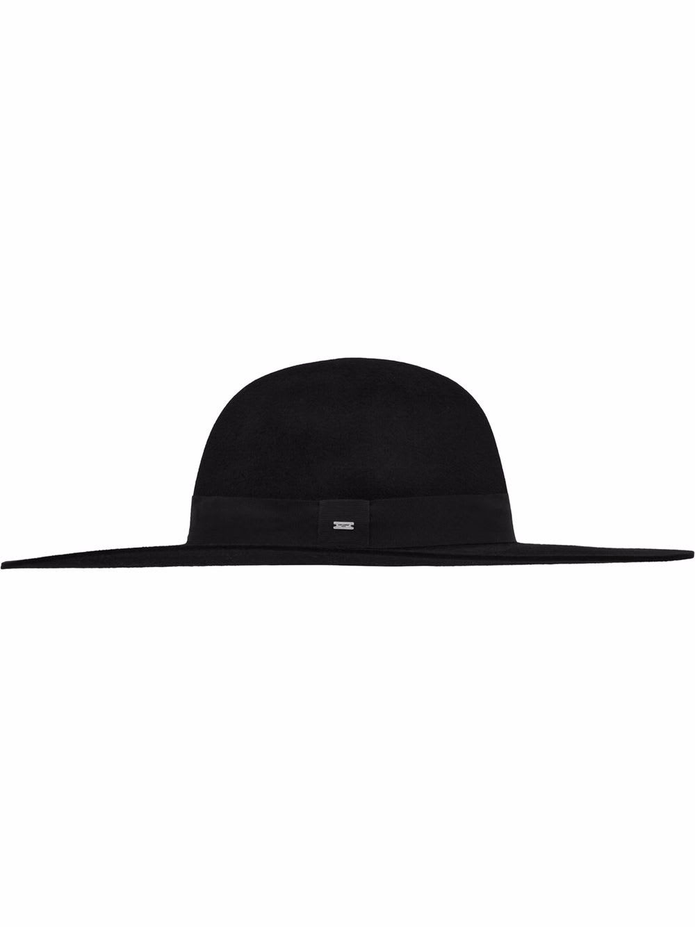 Saint Laurent Asymmetrical Hat With Gros Grain Ribbon Detail In Black