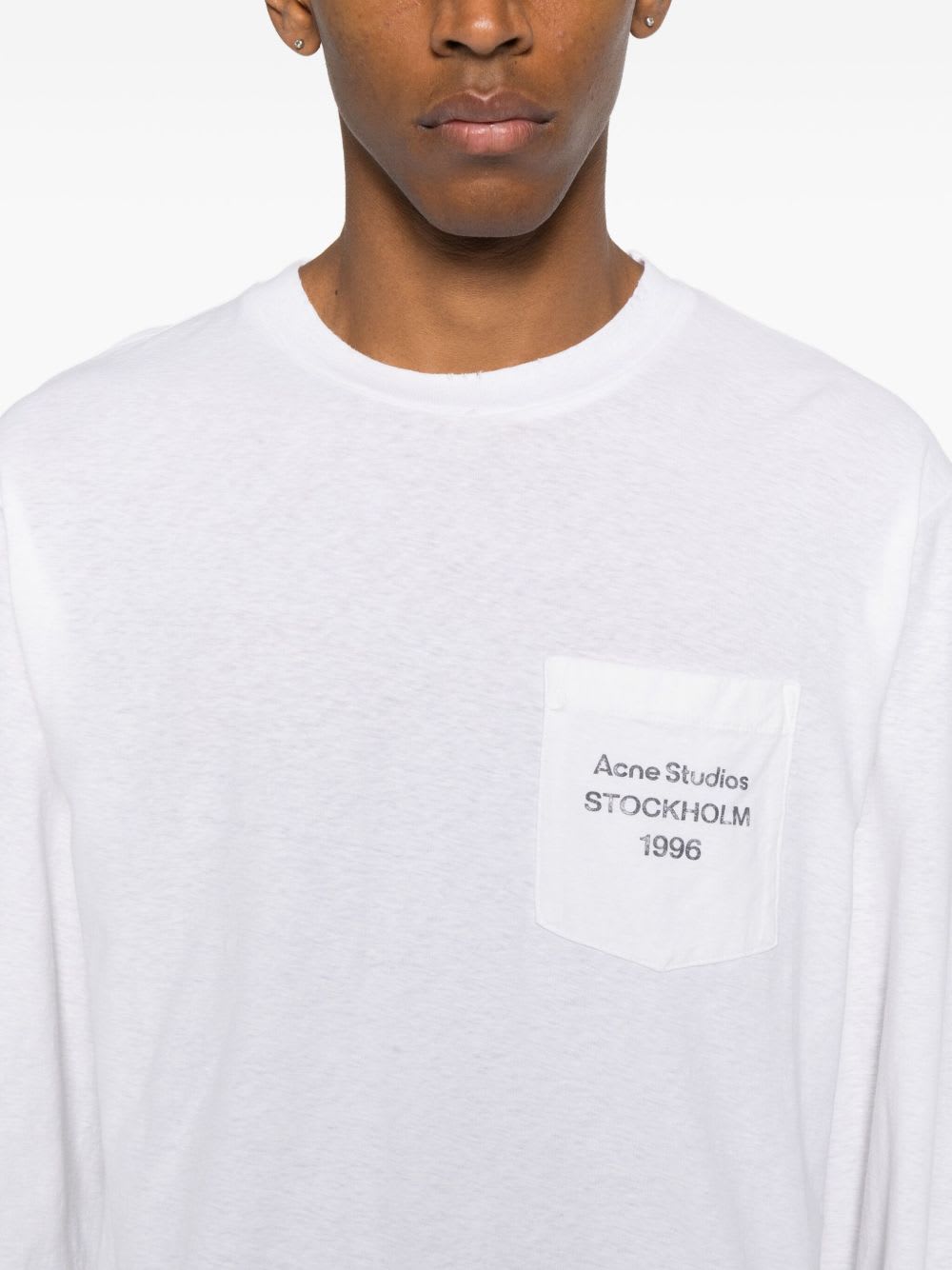 Acne Studios Long Sleeve Crew Neck Logo T-shirt With Pocket In White