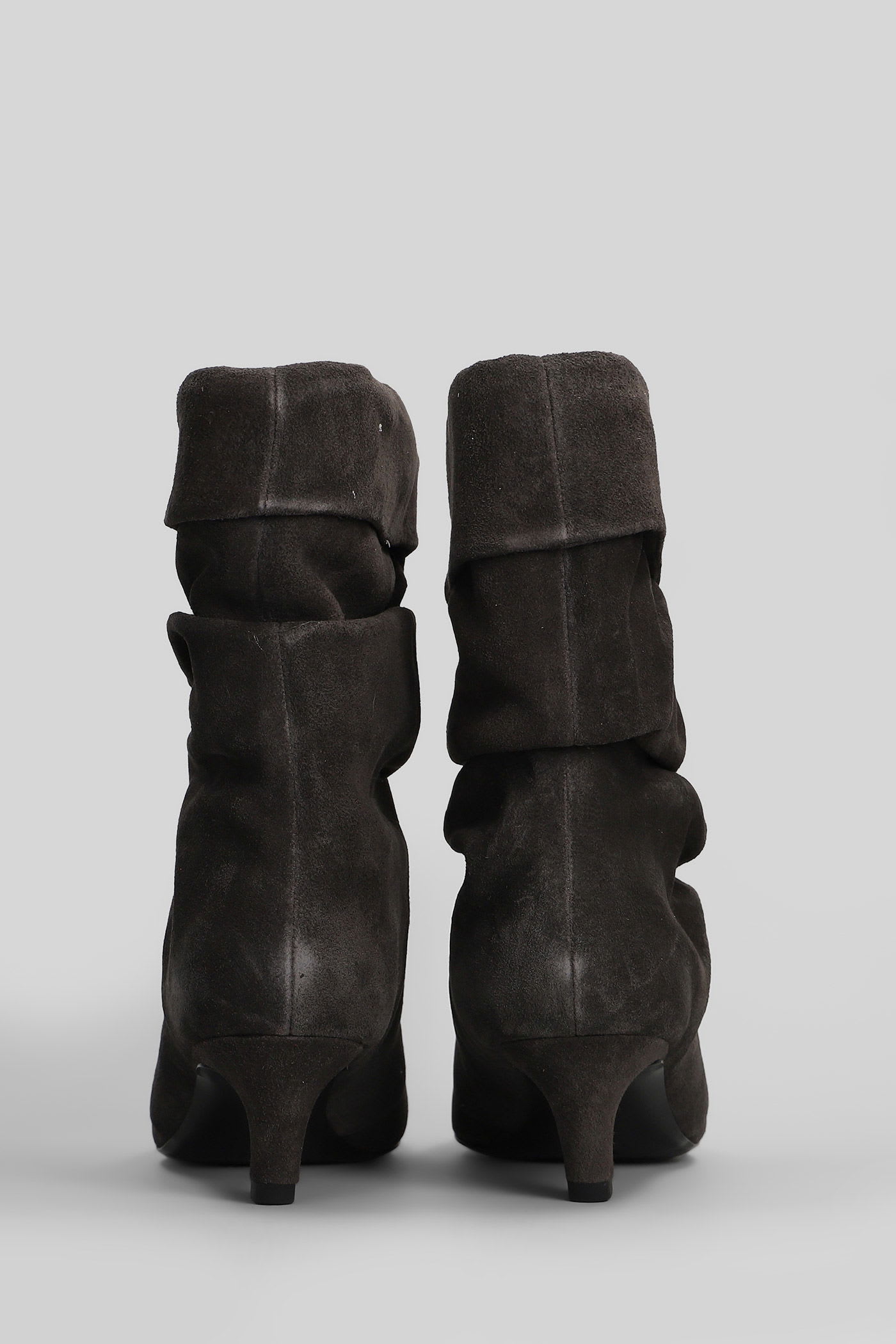 Ash Virgee High Heels Ankle Boots In Grey Suede In Gray