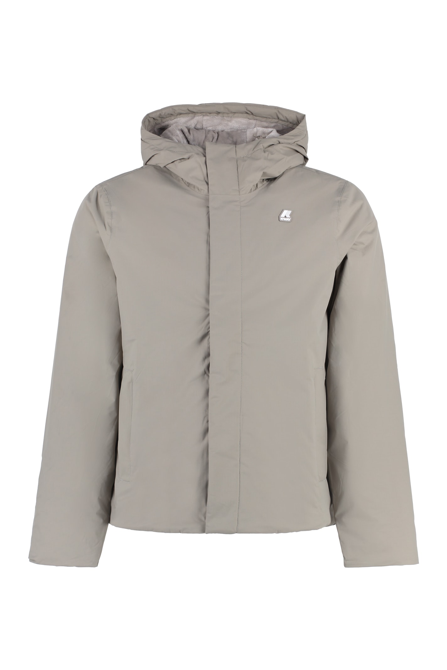 K-way Nylon Jacket With Hood And Drawstrings In Beige