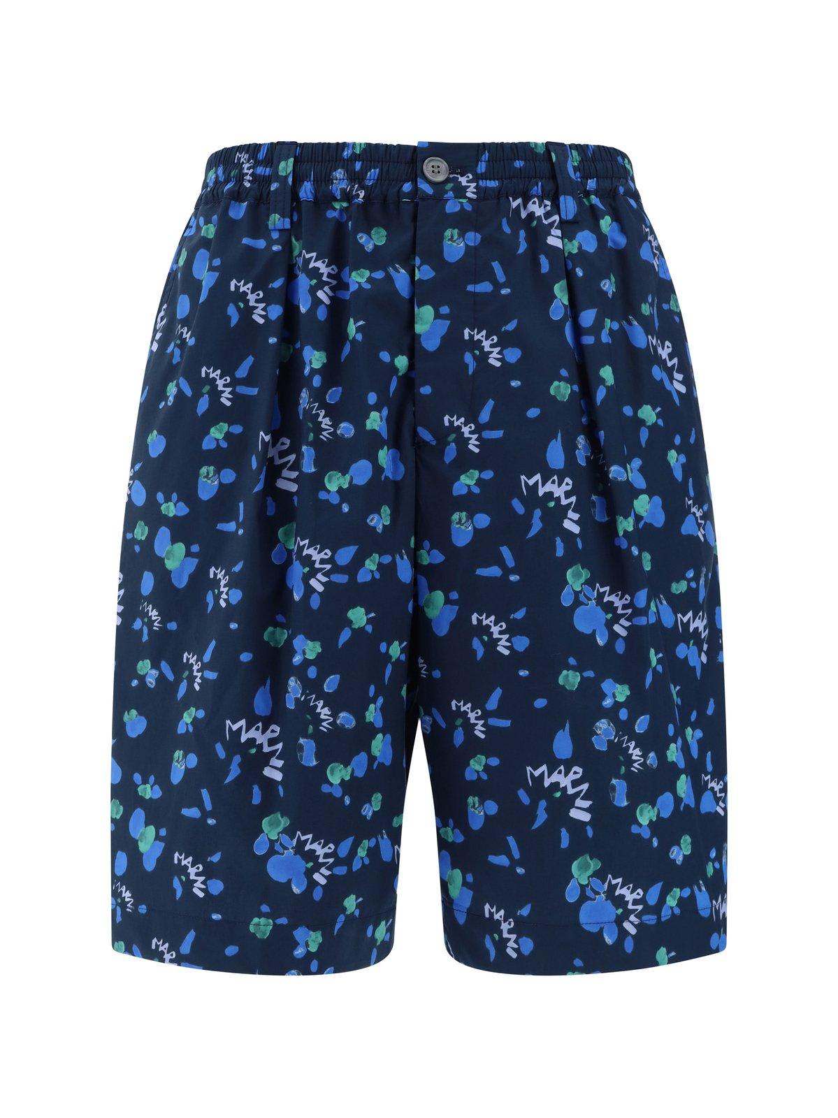 Shop Marni Allover Abstract-print Deck Shorts In Blue