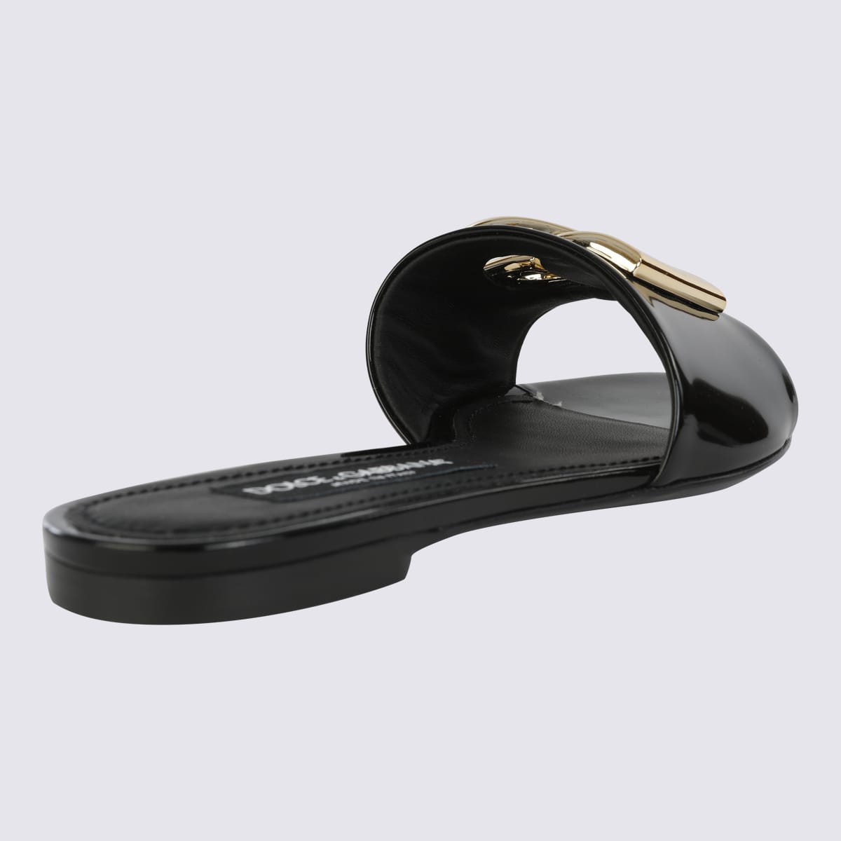 Shop Dolce & Gabbana Black Leather Logo Slide Sandals