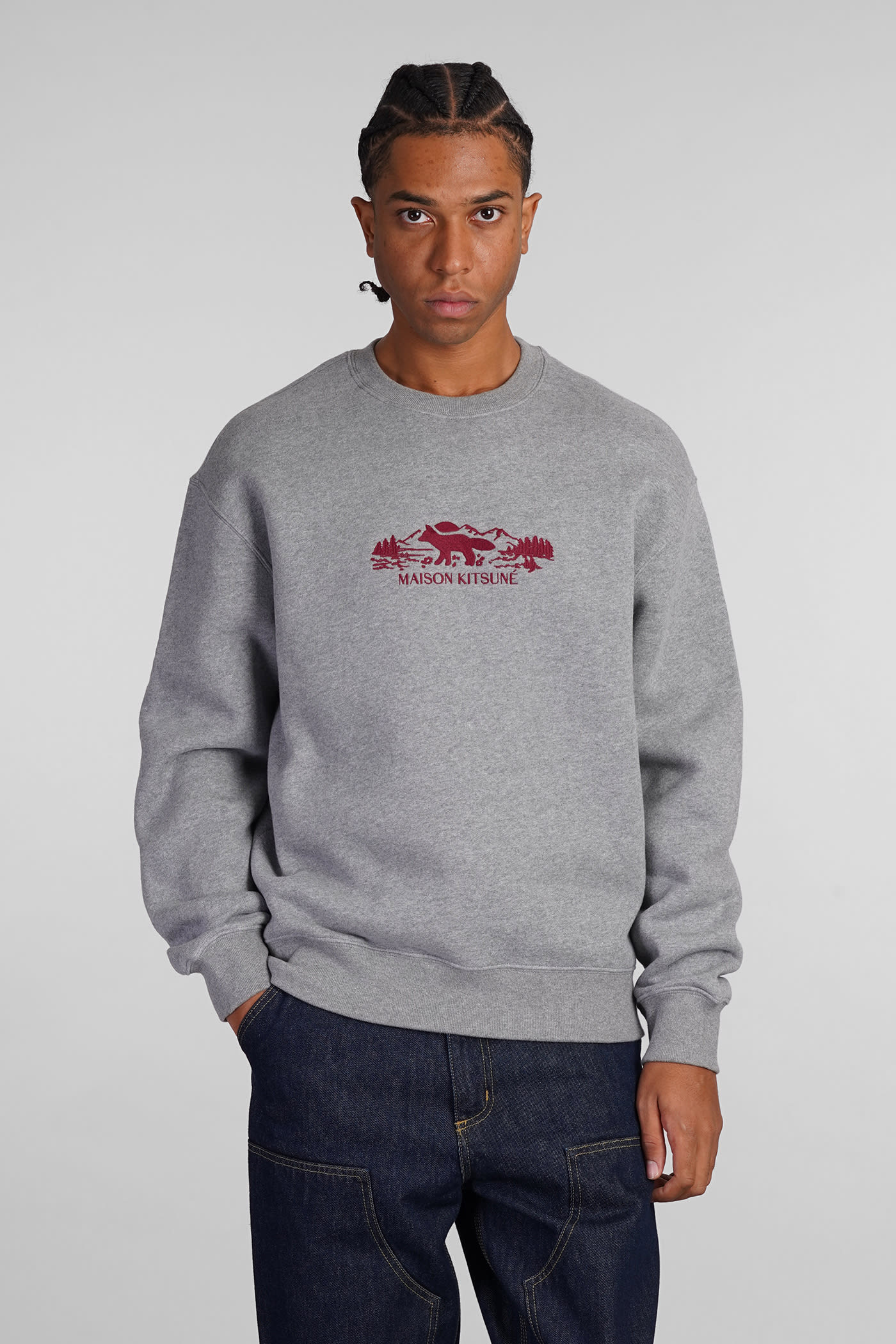 Shop Maison Kitsuné Sweatshirt In Grey Cotton