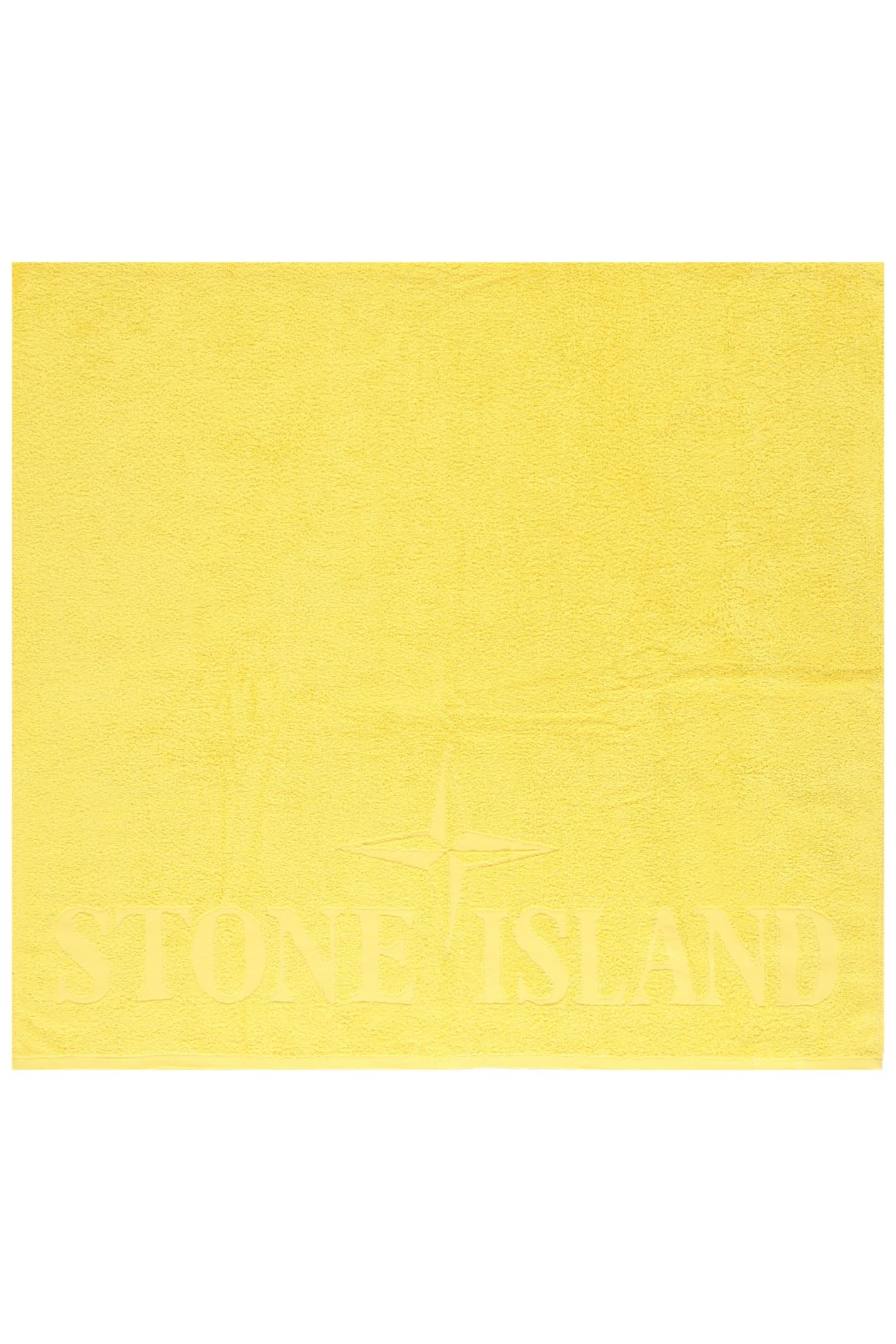 Shop Stone Island Cotton Beach Towel In Yellow