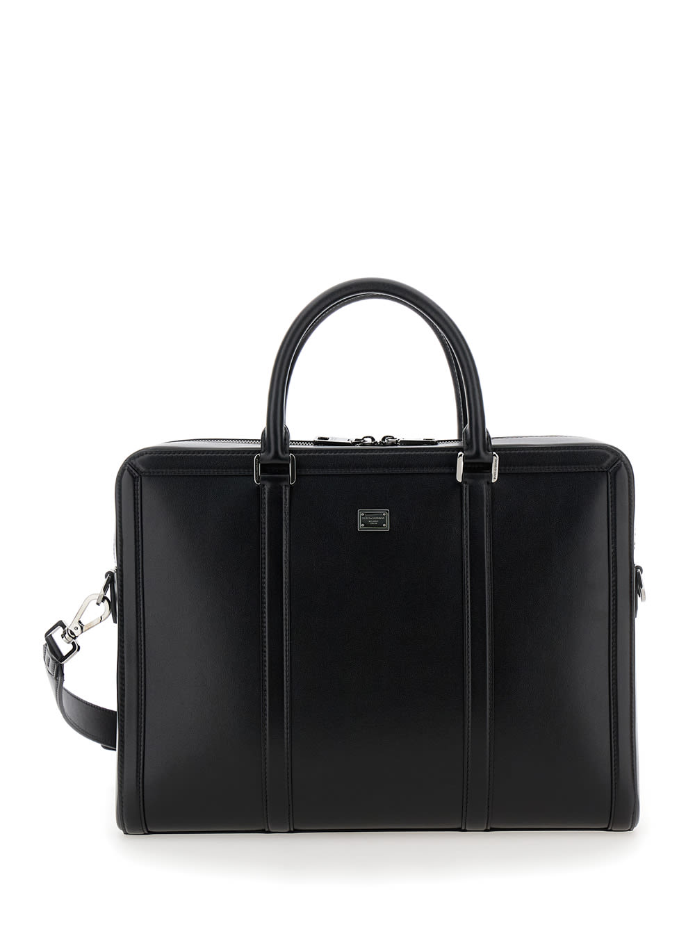 Shop Dolce & Gabbana Black Handbag With Mini Logo Plaque In Leather Man