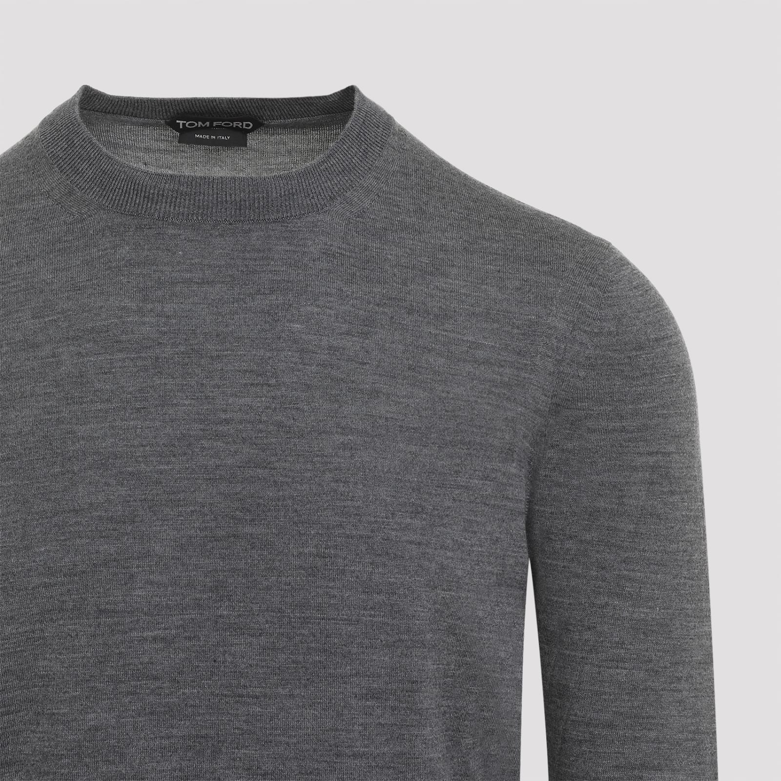 Shop Tom Ford Merino Wool Roundsweater In Light Charcoal