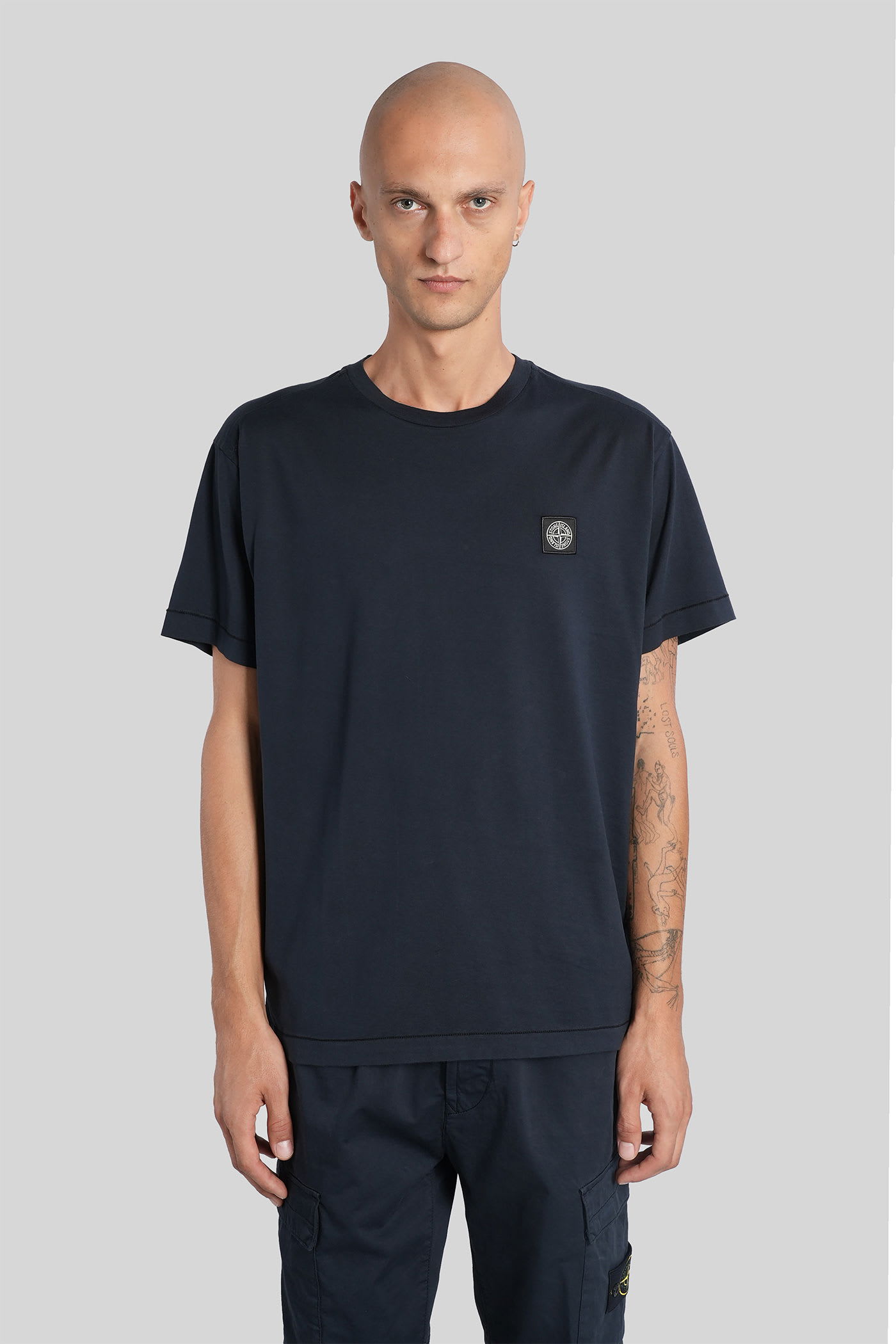 Stone Island Timeless Round Neck T-shirt With Subtle Logo Detail In Blue