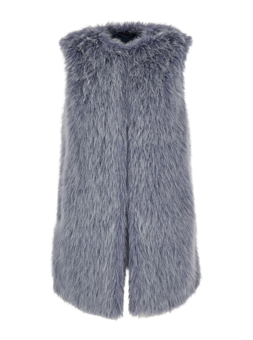 Shop Herno Grey Crewneck Vest In Eco Fur Woman In Blue