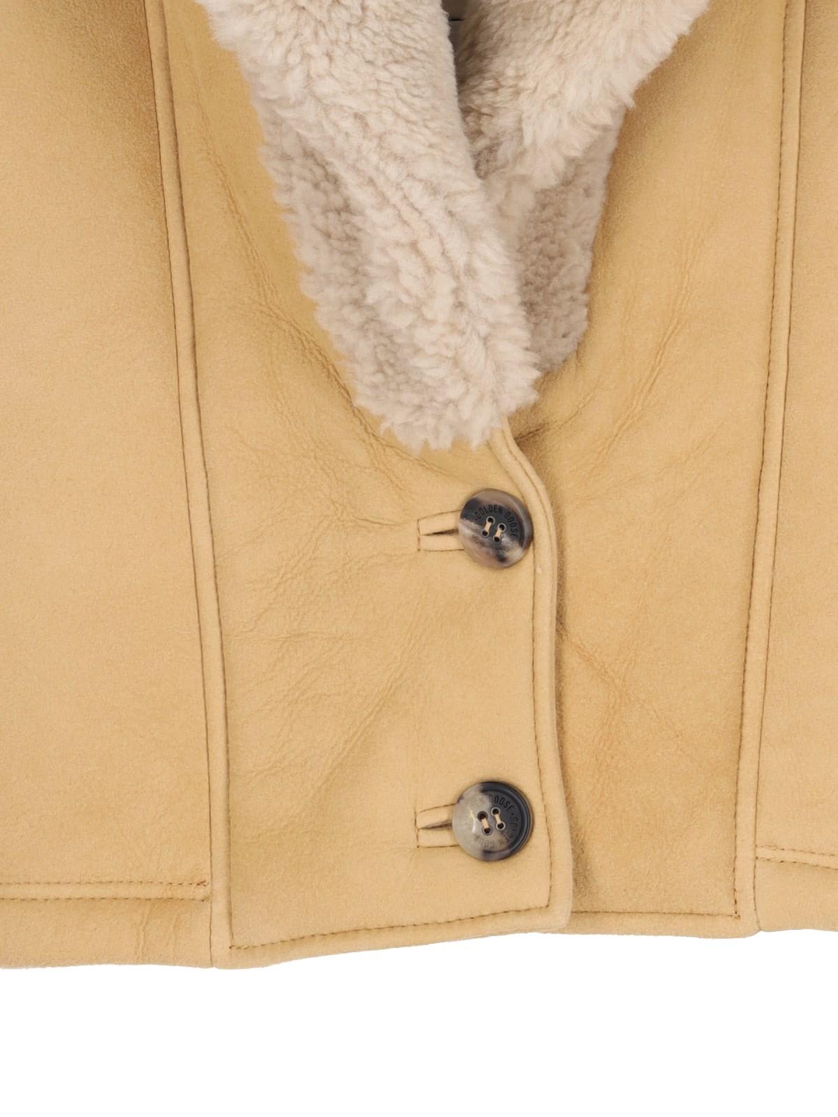 Shop Golden Goose Single-breasted Shearling Jacket In Beige