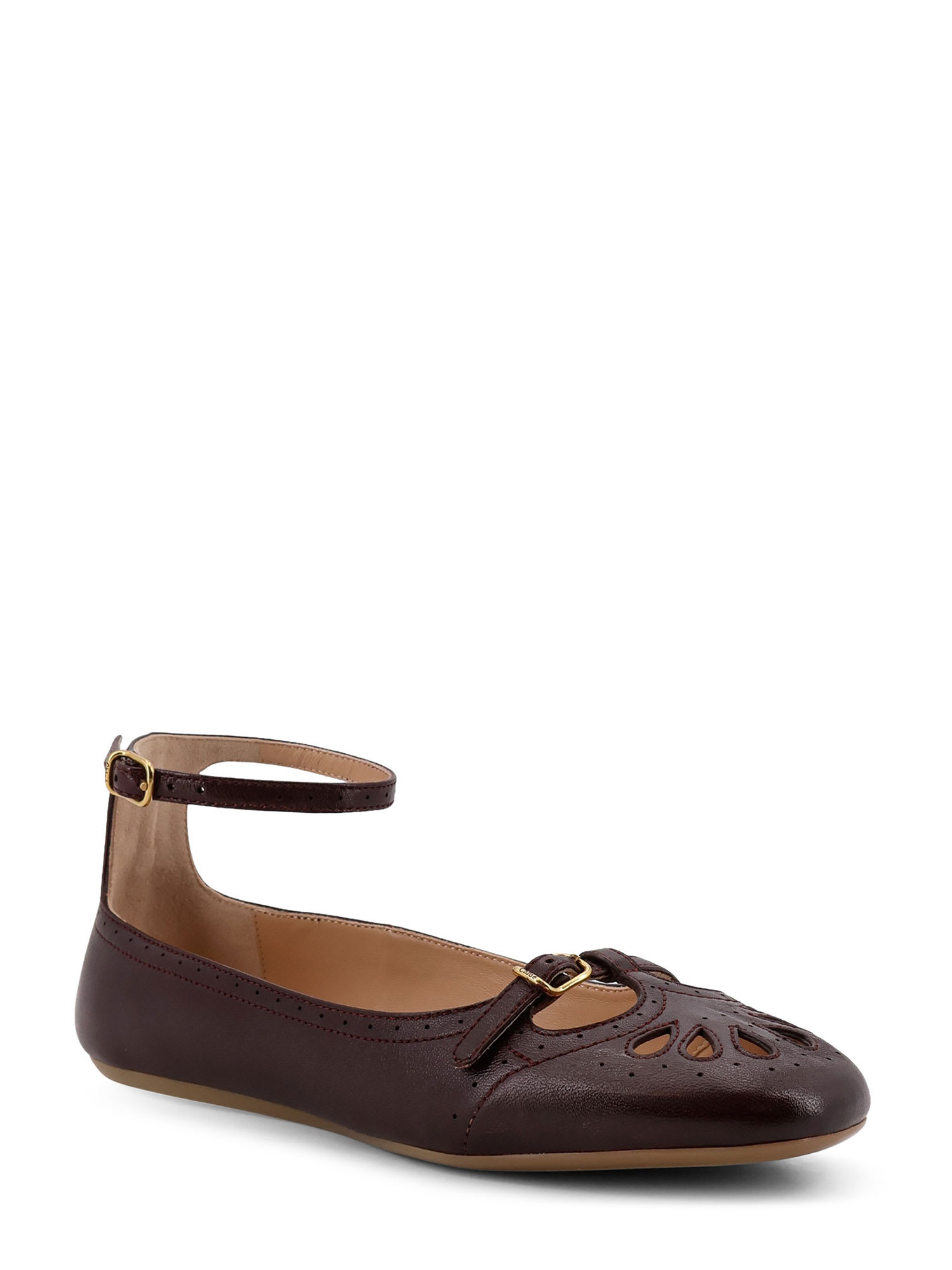 Chloé Lace-up Ballerina Shoes Cut-out Design In Brown