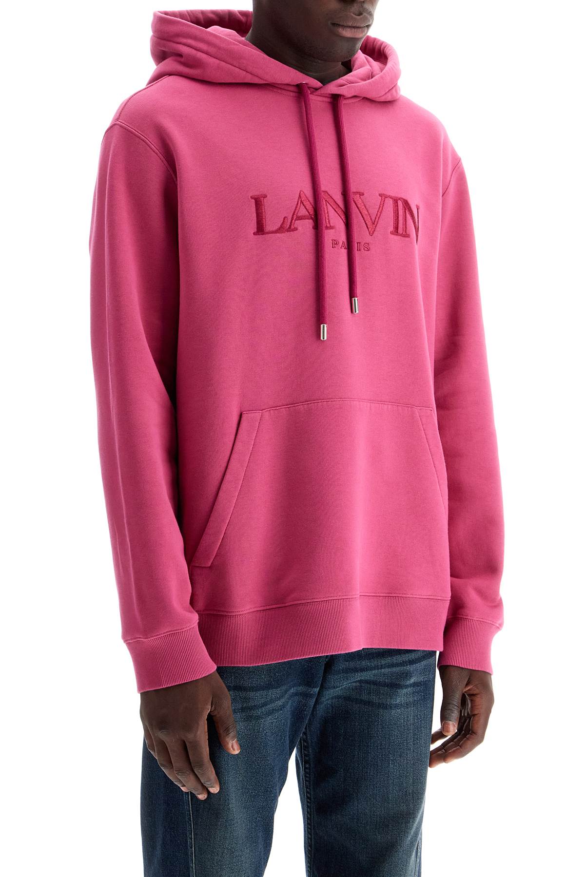 Shop Lanvin Hooded Sweatshirt With Embroidered Logo In Fuchsia (fuchsia)