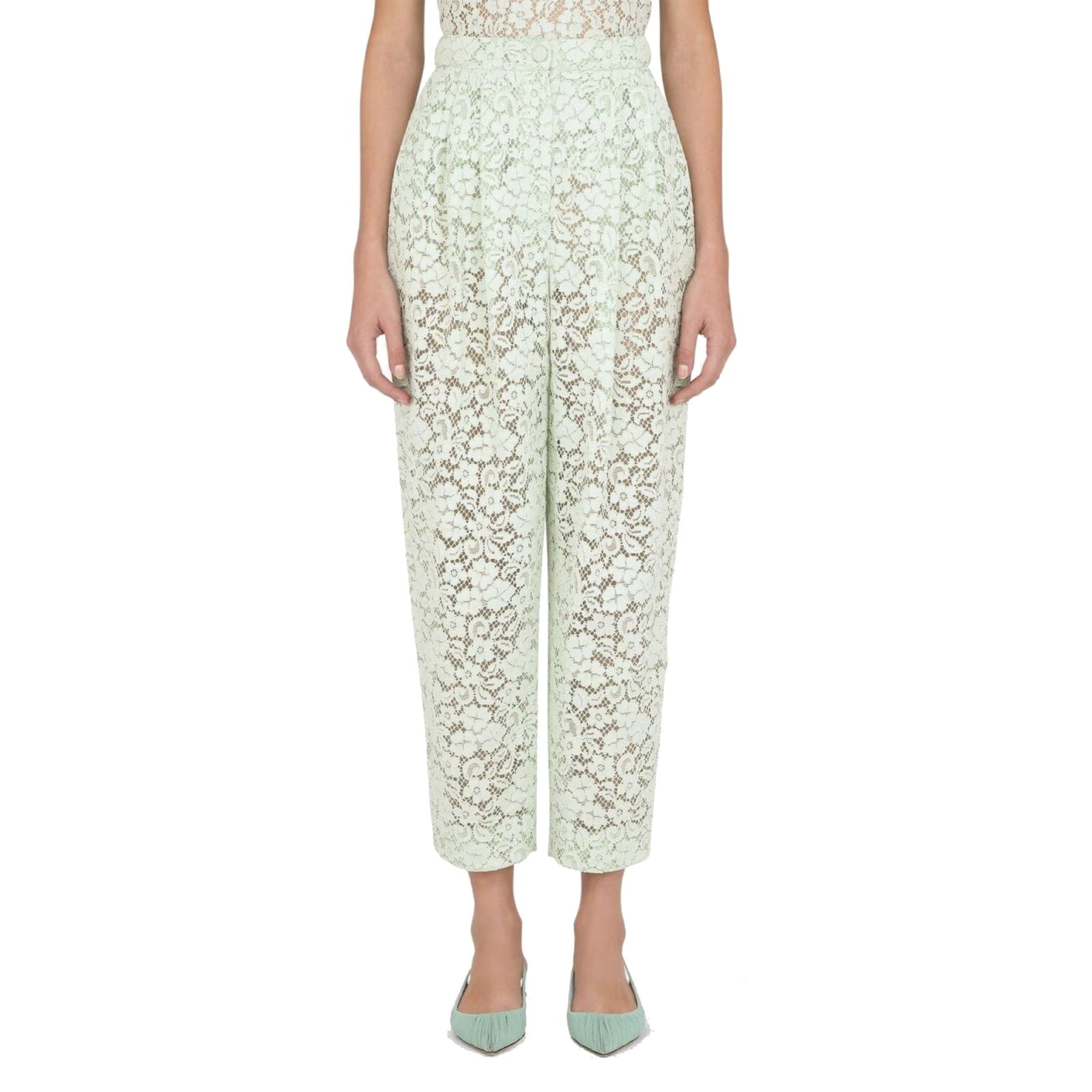 Shop Dolce & Gabbana Lace Trousers In Green