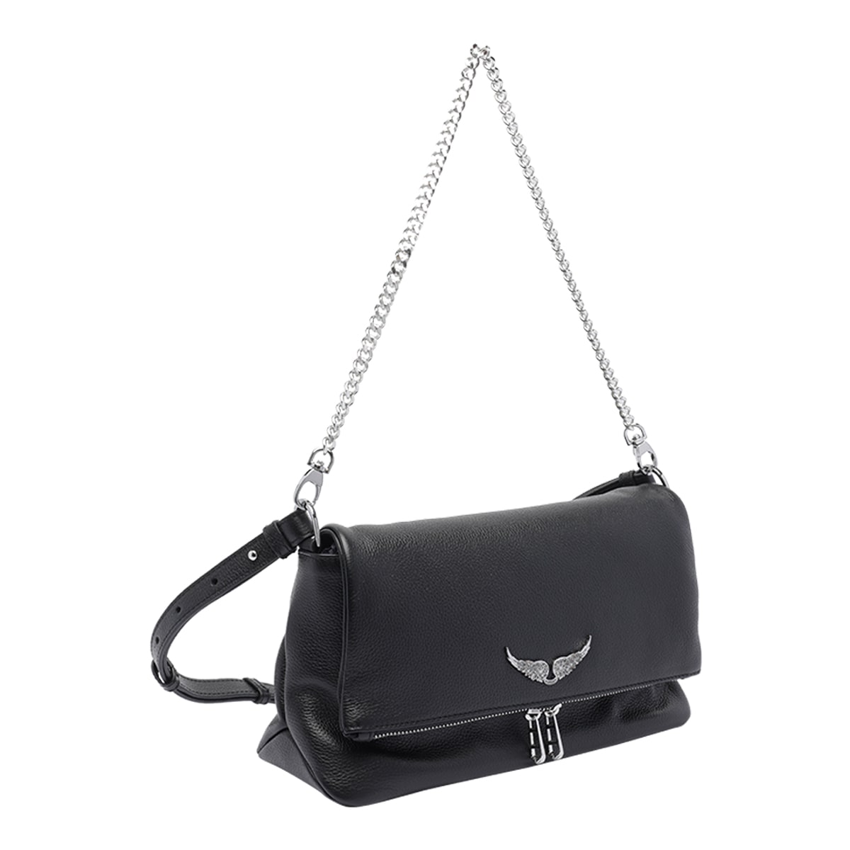 Zadig & Voltaire Wings-logo Chain-strap Shoulder Bag In Black