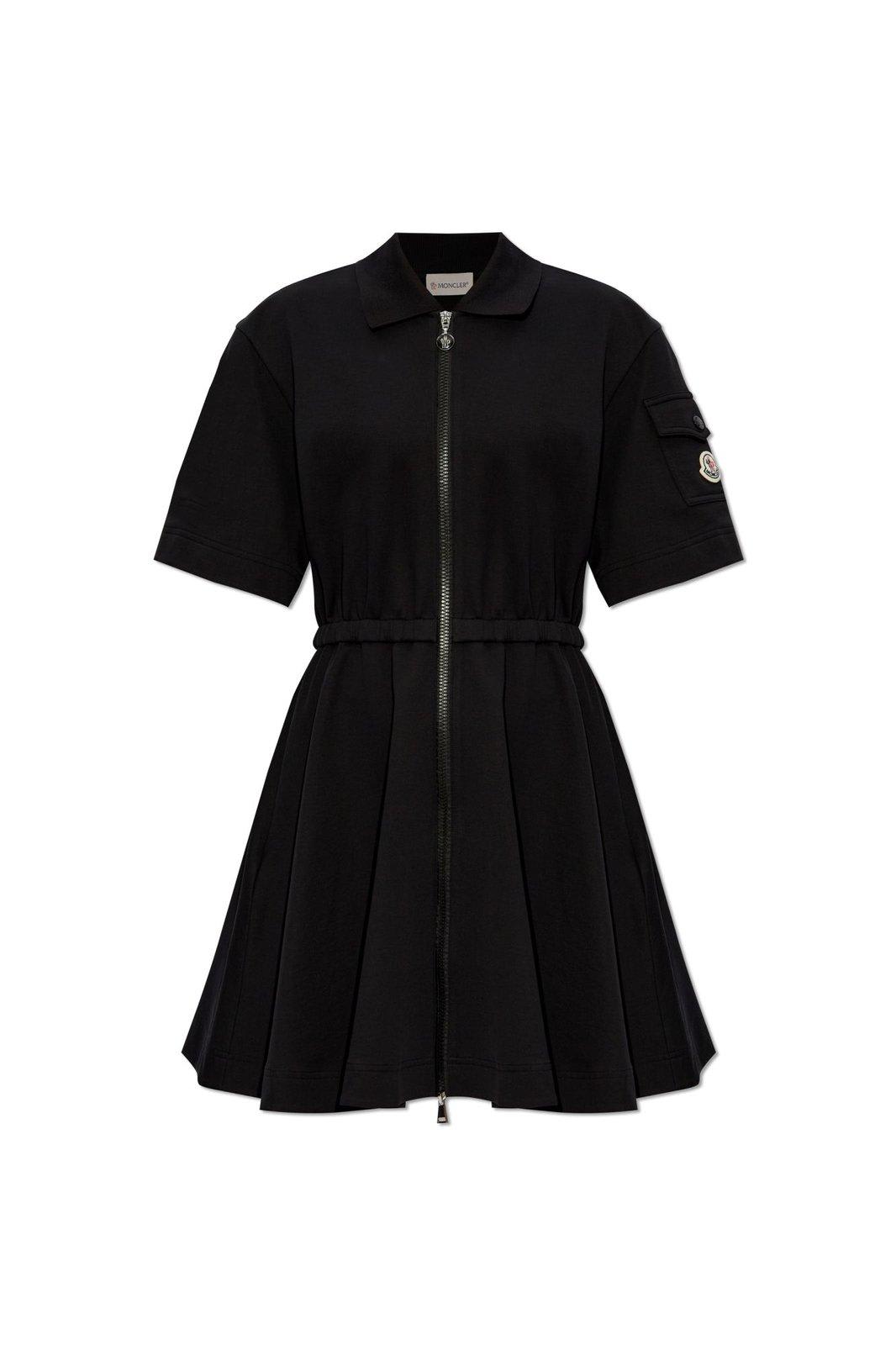 Shop Moncler Logo Patch Two-way Zipped Dress In Black
