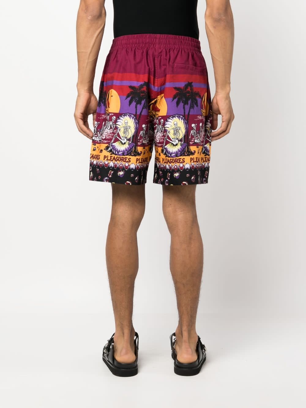 Pleasures Beach Printed Shorts In Burgundy