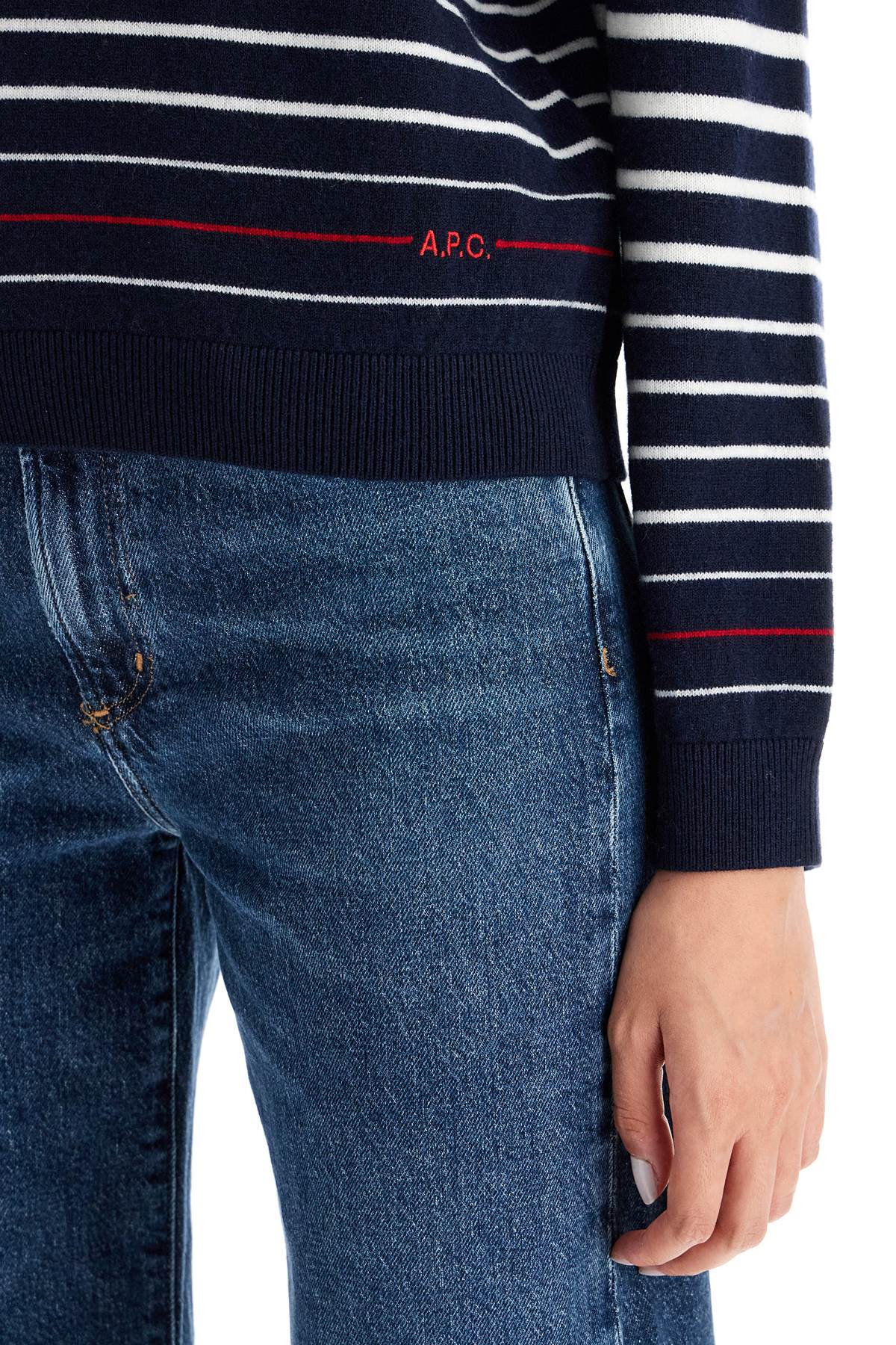 Shop Apc Striped Wool Billie Pullover In Dark Navy (blue)