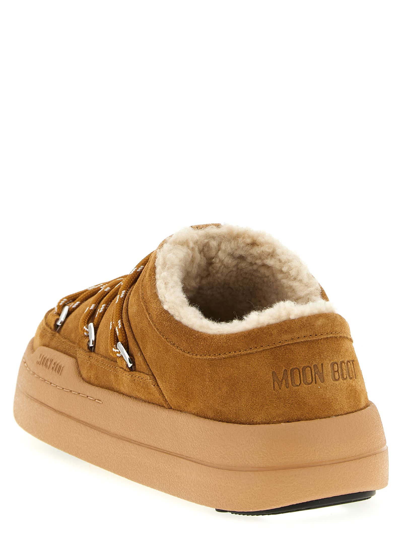 Moon Boot Park Slipper Mules Round Toe Laces In Brown