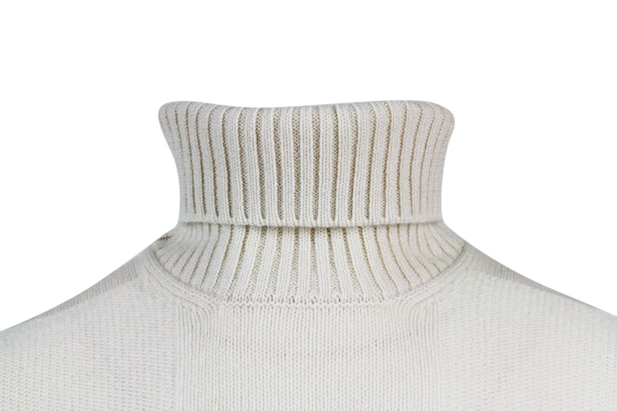 Barba Napoli Turtleneck Sweater In Pure And Soft Cashmere With Alternating Embossed Squares In White